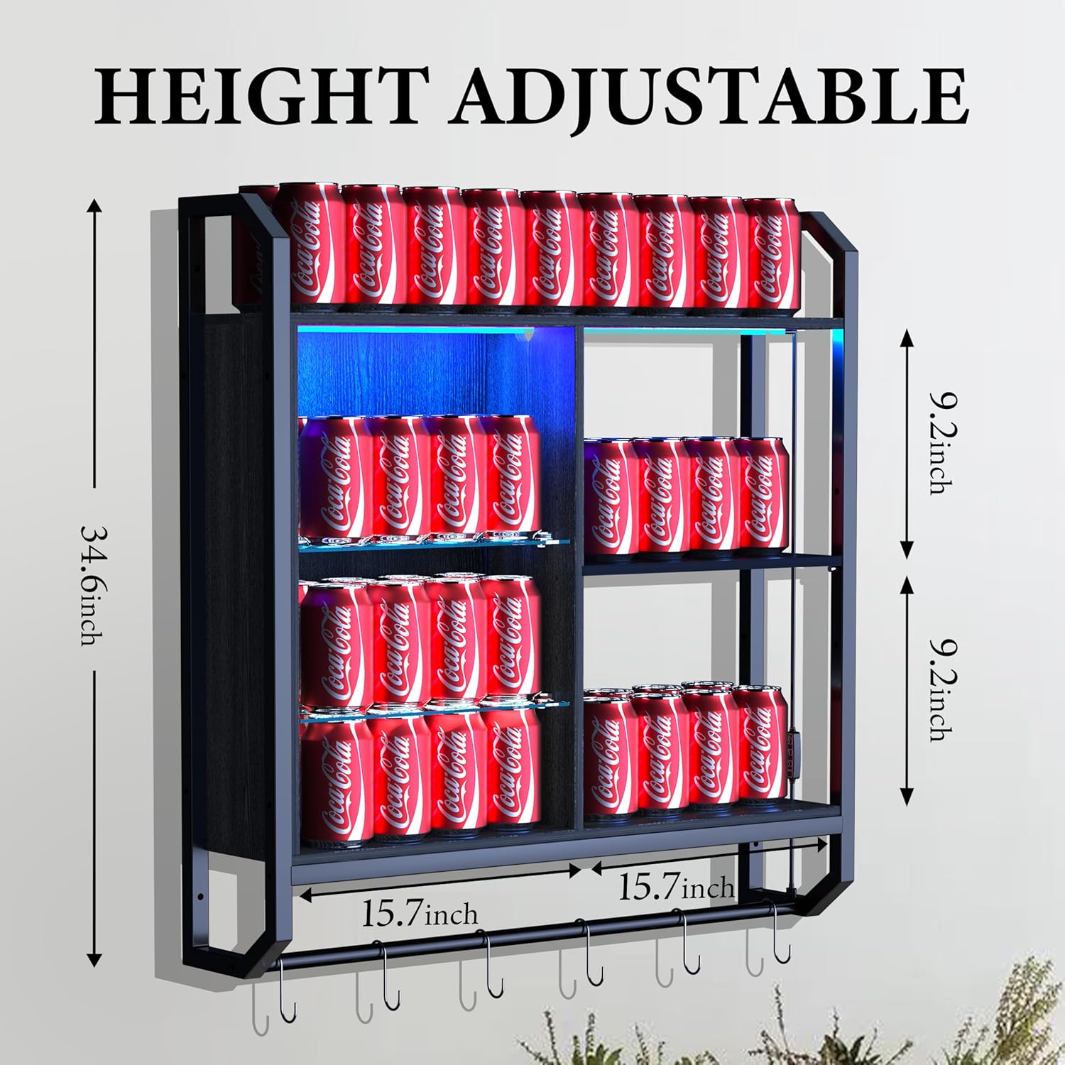 LED Floating Wall Shelf – Adjustable Glass Shelves, Hooks & RGB Lighting for Game Room Home Decor