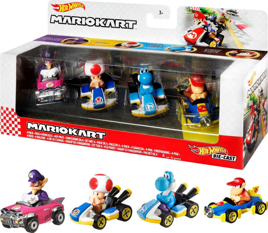 Hot Wheels Mario Kart 4-Pack Exclusive Model Pack – 1:64 Scale Die-Cast Vehicles for Kids & Collectors Collectible