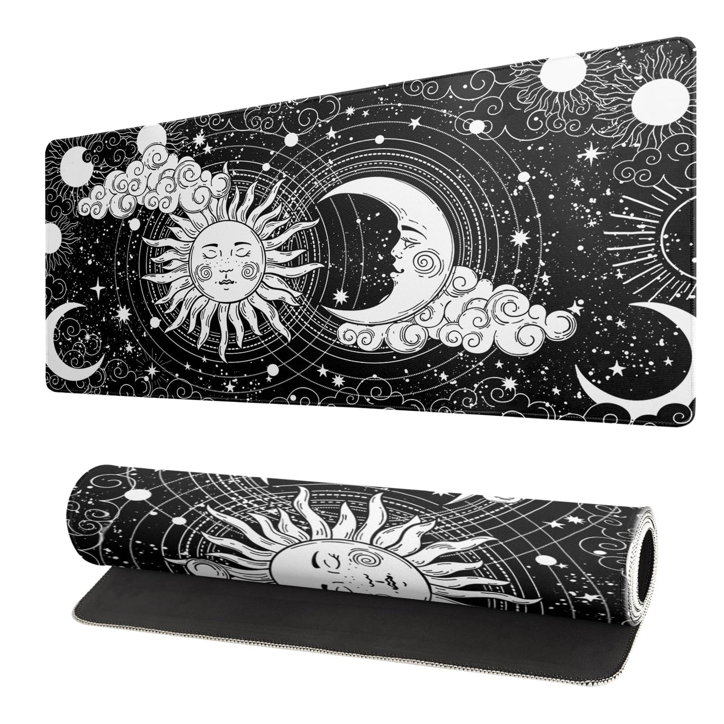 Japanese Gaming Mouse Pad Abstract Black Mouse Pad 31.5x11.8 Inch Black Sea Wave Texture Non-Slip Rubber Base Large Ocean Mousepad Stitched Edges Keyboard Mouse Mat Desk Pad for Office and Home
