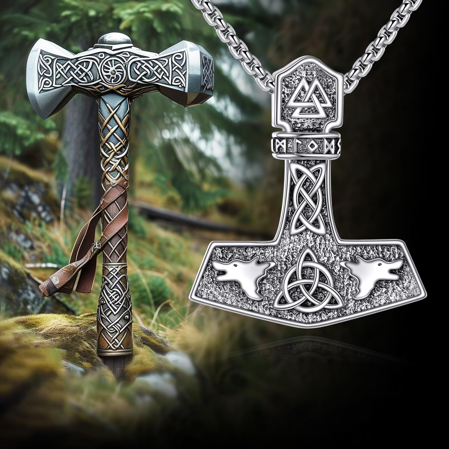 Viking Necklace for Men Sterling Silver Arrowhead/Therian/Raven/Thors Hammer Pendant Necklaces Jewelry Gifts for Men Women
