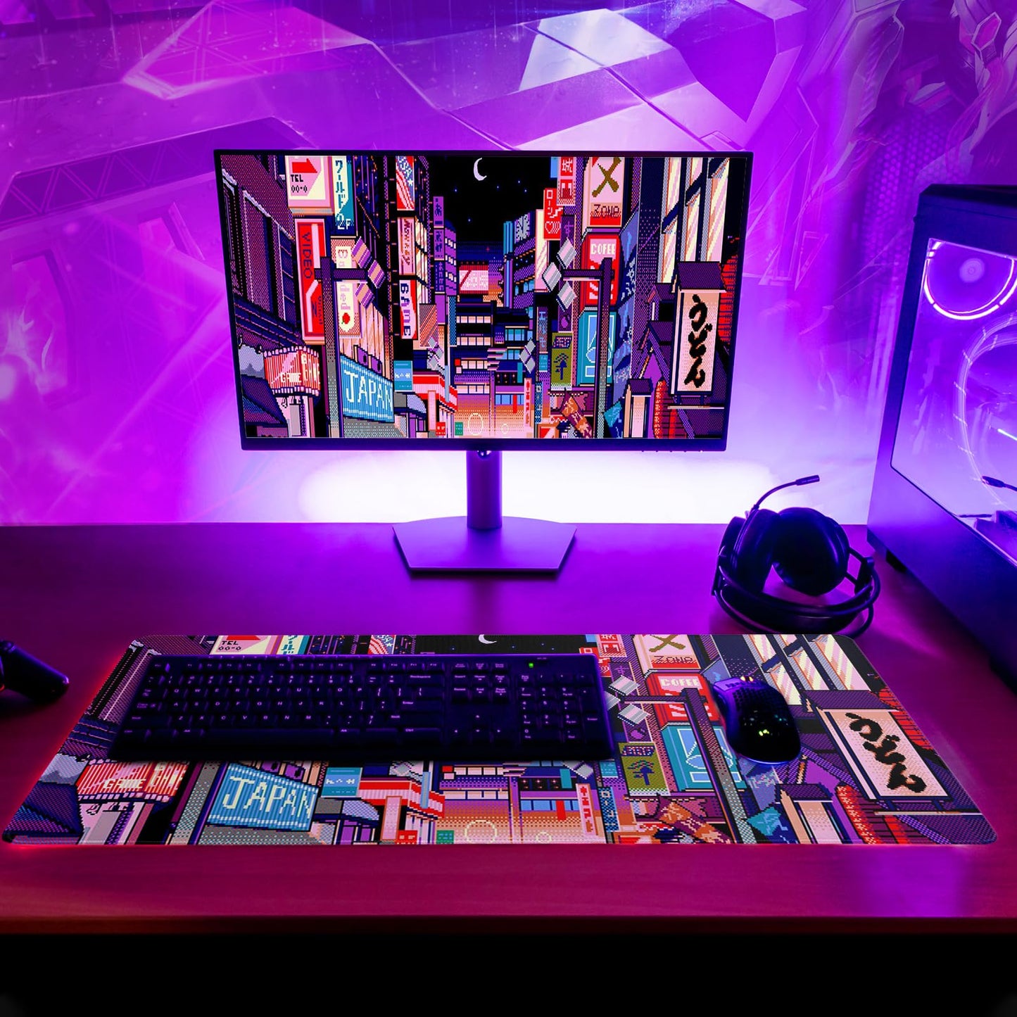 Japanese Gaming Mouse Pad Abstract Black Mouse Pad 31.5x11.8 Inch Black Sea Wave Texture Non-Slip Rubber Base Large Ocean Mousepad Stitched Edges Keyboard Mouse Mat Desk Pad for Office and Home