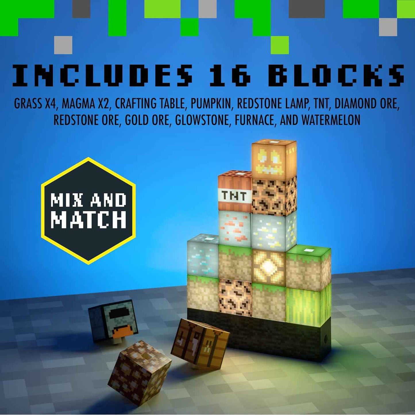 Paladone Minecraft Building Block Night Light – Officially Licensed LED Lamp for Boys’ Bedrooms, Gaming Decor & Gifts – Fun Minecraft Room Accessory