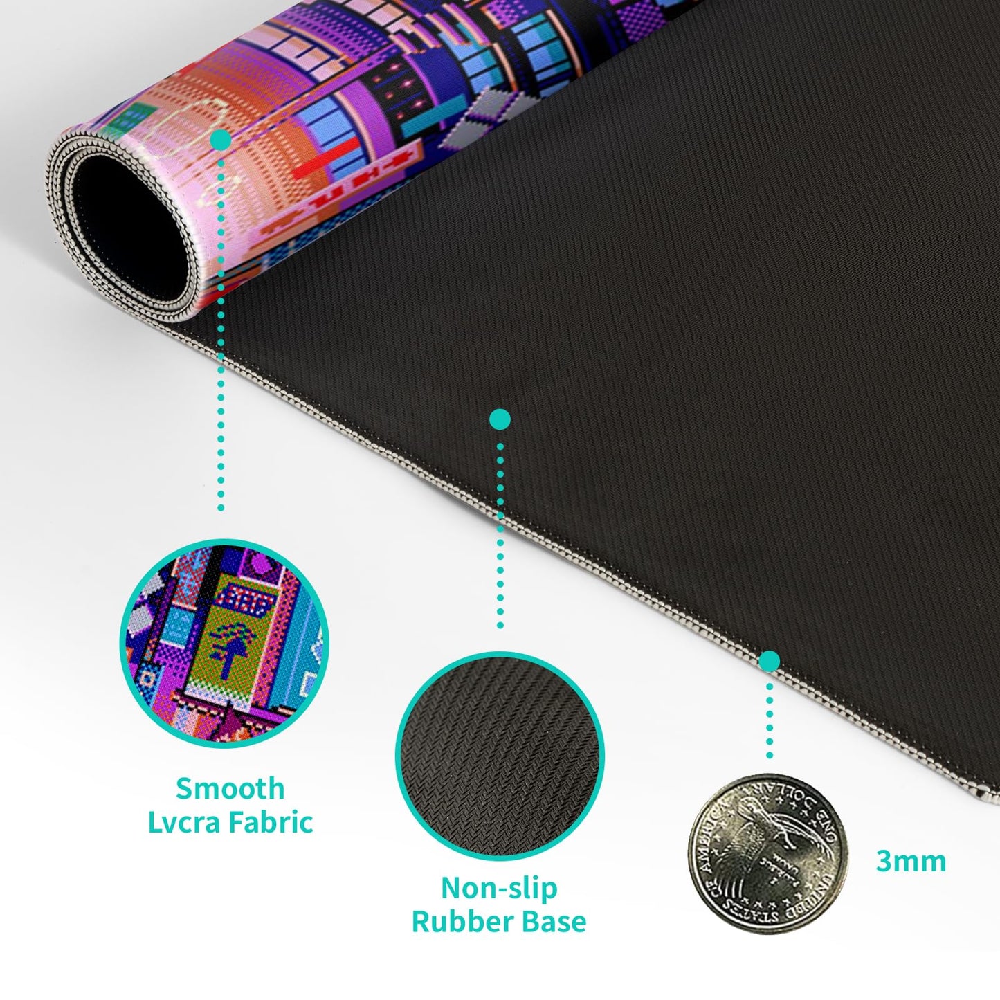 Japanese Gaming Mouse Pad Abstract Black Mouse Pad 31.5x11.8 Inch Black Sea Wave Texture Non-Slip Rubber Base Large Ocean Mousepad Stitched Edges Keyboard Mouse Mat Desk Pad for Office and Home