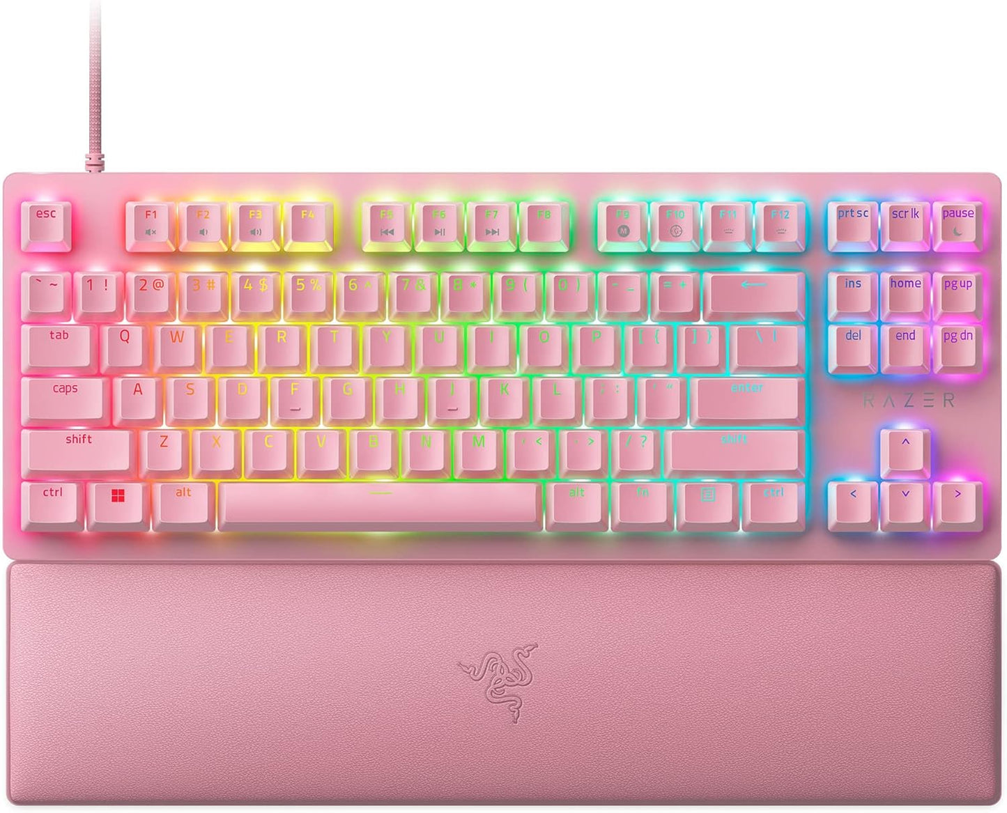 Razer Huntsman V2 Optical Gaming Keyboard: Linear Optical Switches - 8000Hz Polling Rate - Doubleshot PBT Keycaps - Dedicated Media Keys & Dial - Ergonomic Wrist Rest - Snap Tap Quartz Pink Huntsman V2 TKL Linear Optical Switches