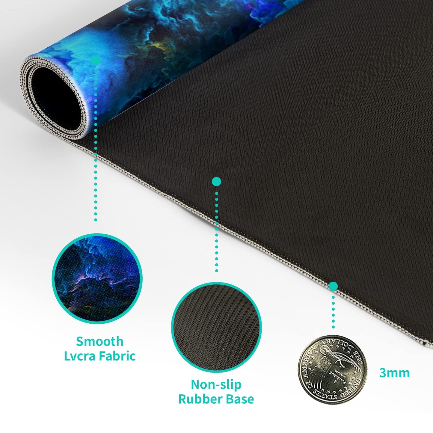 Japanese Gaming Mouse Pad Abstract Black Mouse Pad 31.5x11.8 Inch Black Sea Wave Texture Non-Slip Rubber Base Large Ocean Mousepad Stitched Edges Keyboard Mouse Mat Desk Pad for Office and Home