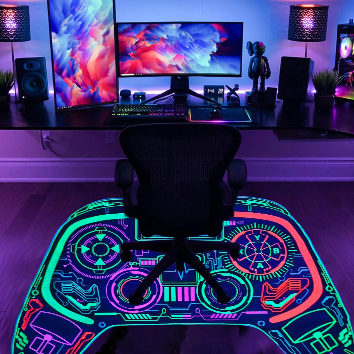 Gaming Rug Teen Boys Carpet Glow in The Blacklight Gamer Rug for Boys Room Playroom Non-Slip Area Rug Kids Boys Girls Game Room Casual Mat (60"x39")