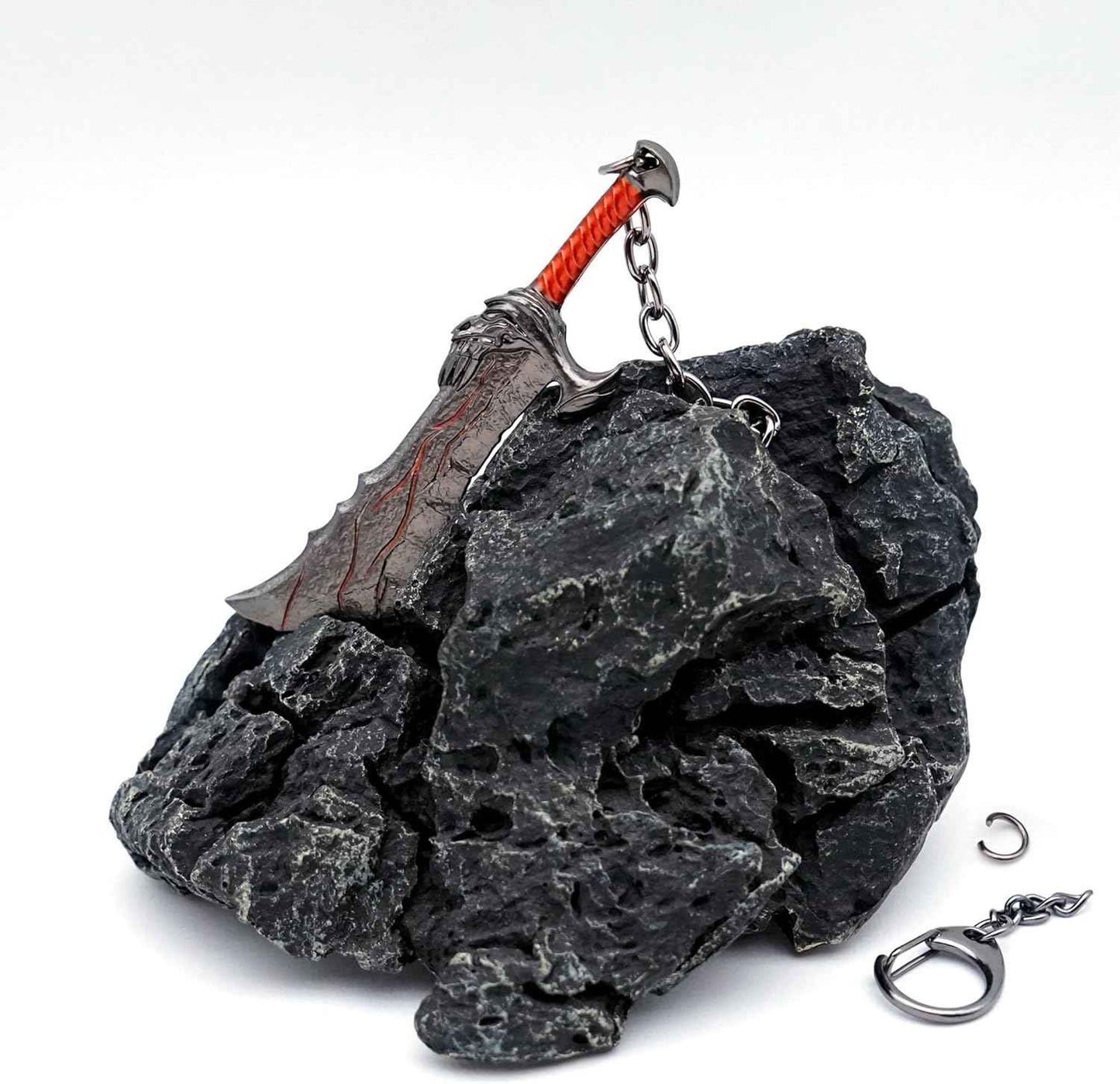 Mini Sword Key Chain Pendant For Men, 10cm Blades of Chaos Tiny Weapon Key Ring with Stand, Weapon Accessories Keychain