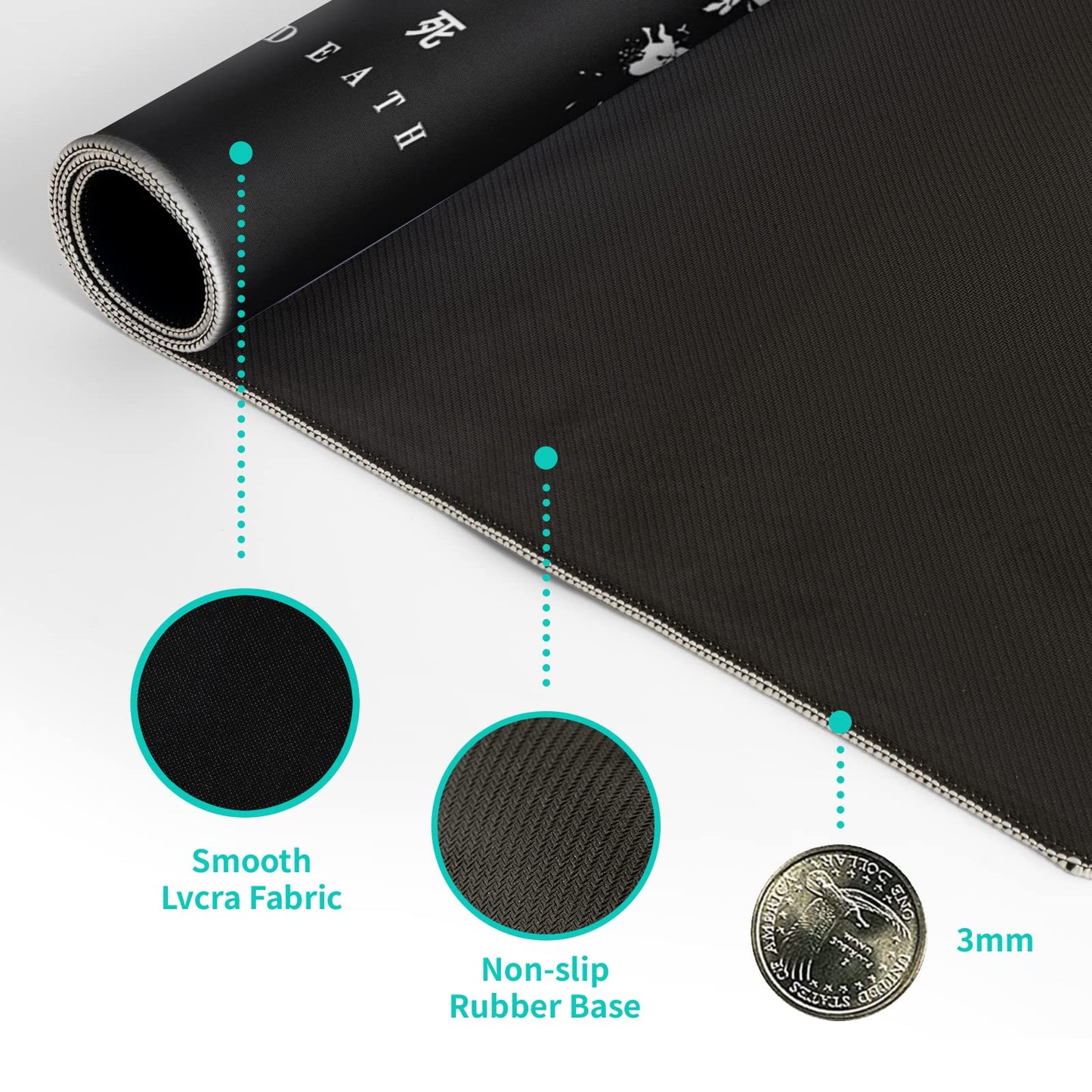 Japanese Gaming Mouse Pad Abstract Black Mouse Pad 31.5x11.8 Inch Black Sea Wave Texture Non-Slip Rubber Base Large Ocean Mousepad Stitched Edges Keyboard Mouse Mat Desk Pad for Office and Home
