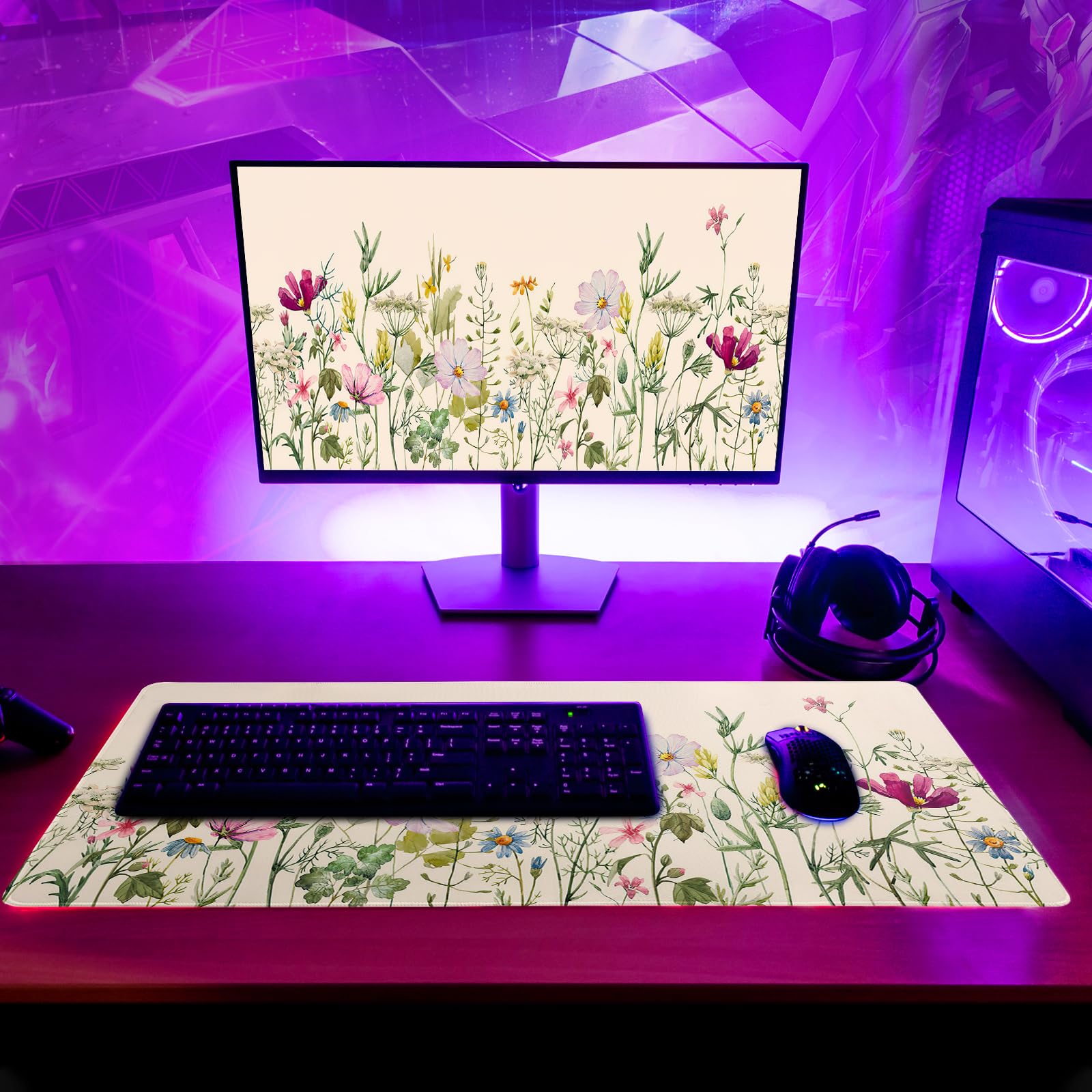 Gaming Mouse Pad – Large Non Slip Mouse Mat with Sea Wave Design, 31.5x11.8 Inch Mousepad