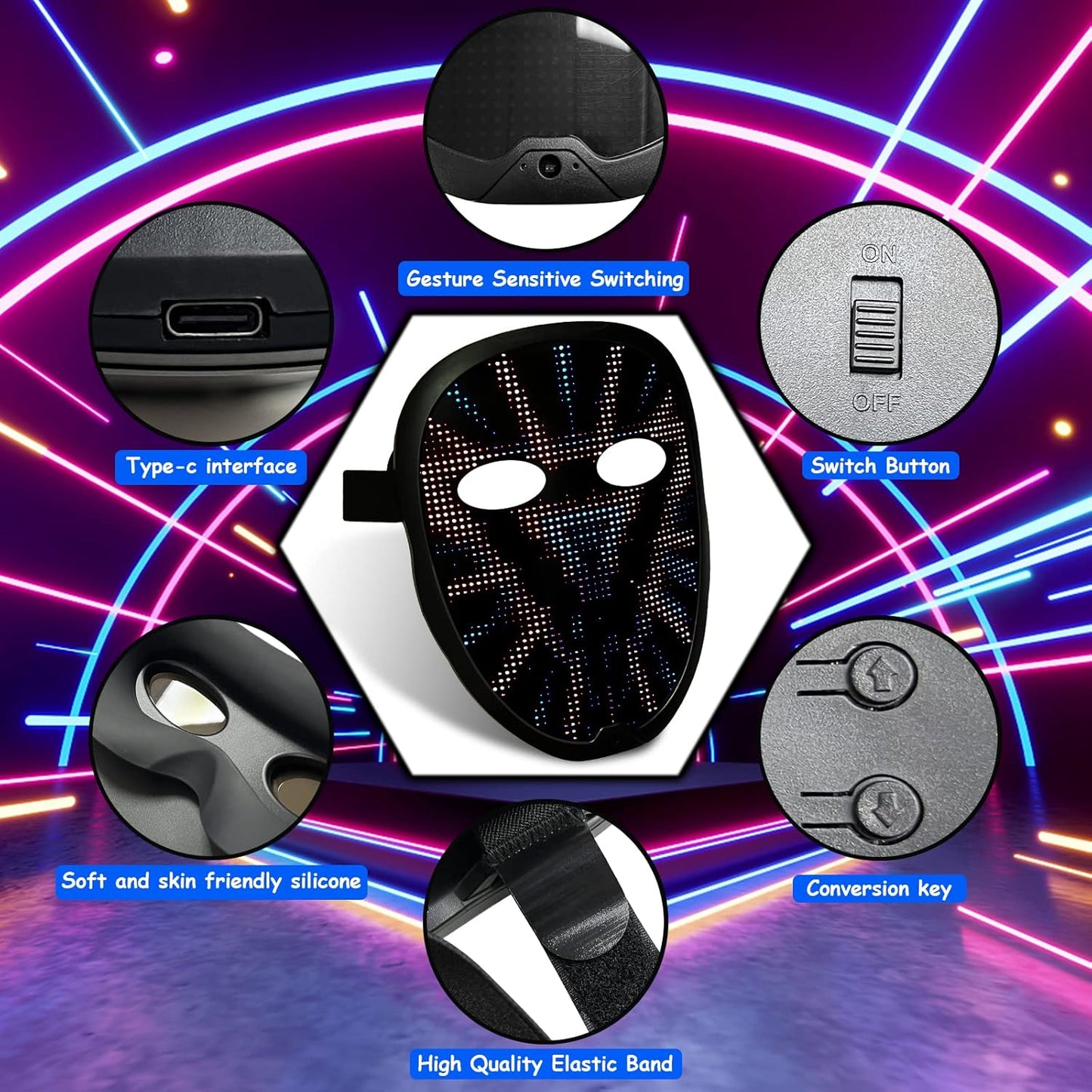 Depointer Life Led Mask with Bluetooth-compatible App Controlled, Customizable Shining Mask, unisex-adult