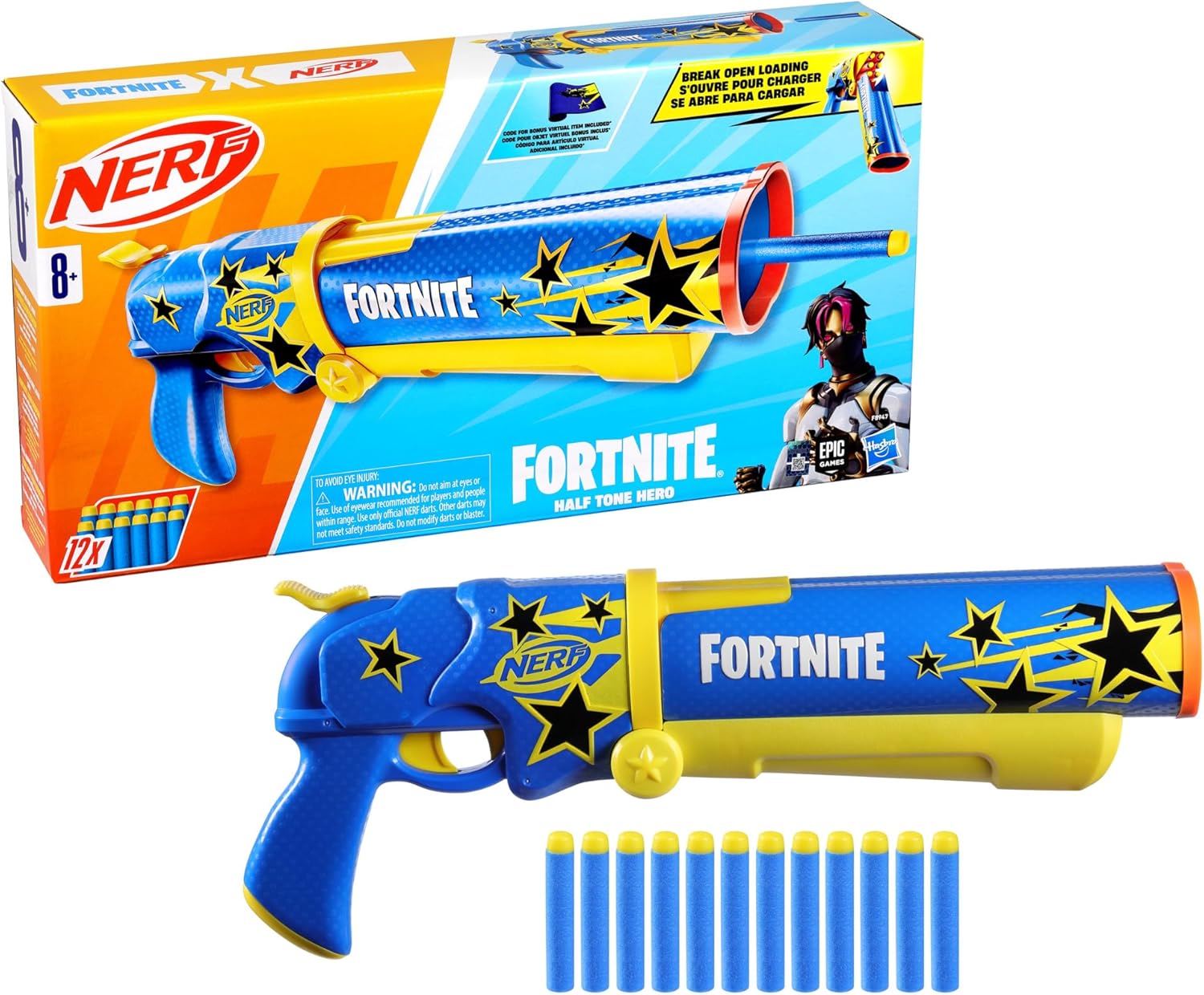 Nerf Fortnite Blaster β Half Tone Hero Wrap | Break Open Barrel, 12 Elite Darts Toy