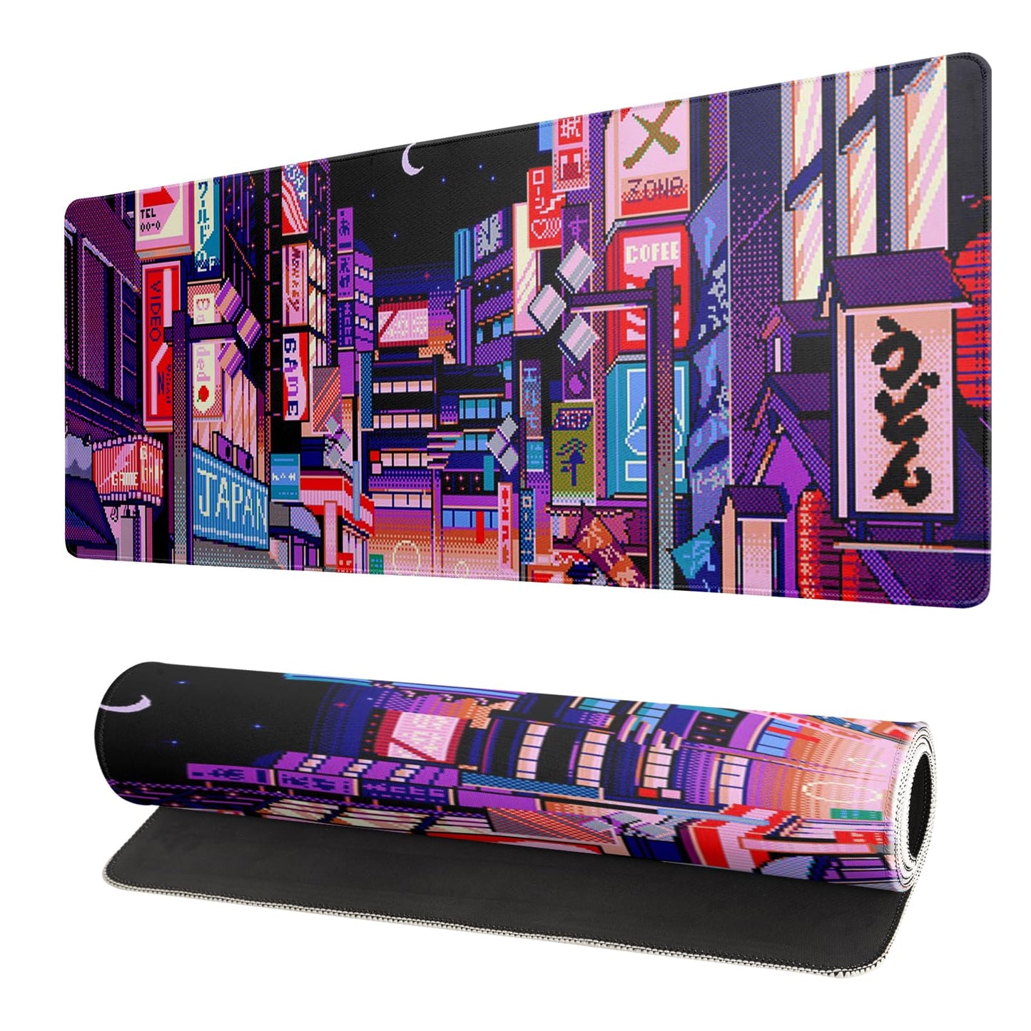 Japanese Gaming Mouse Pad Abstract Black Mouse Pad 31.5x11.8 Inch Black Sea Wave Texture Non-Slip Rubber Base Large Ocean Mousepad Stitched Edges Keyboard Mouse Mat Desk Pad for Office and Home