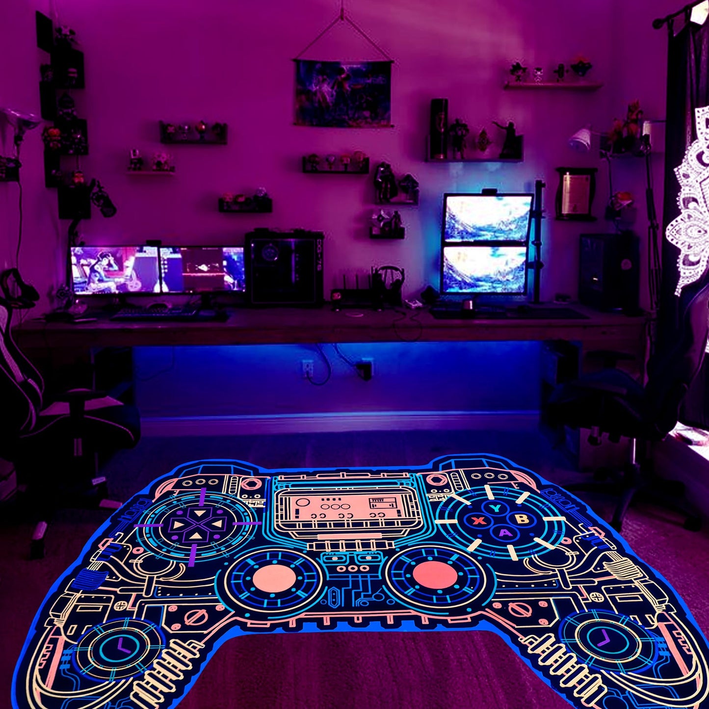 Gaming Rug Teen Boys Carpet Glow in The Blacklight Gamer Rug for Boys Room Playroom Non-Slip Area Rug Kids Boys Girls Game Room Casual Mat (60"x39")