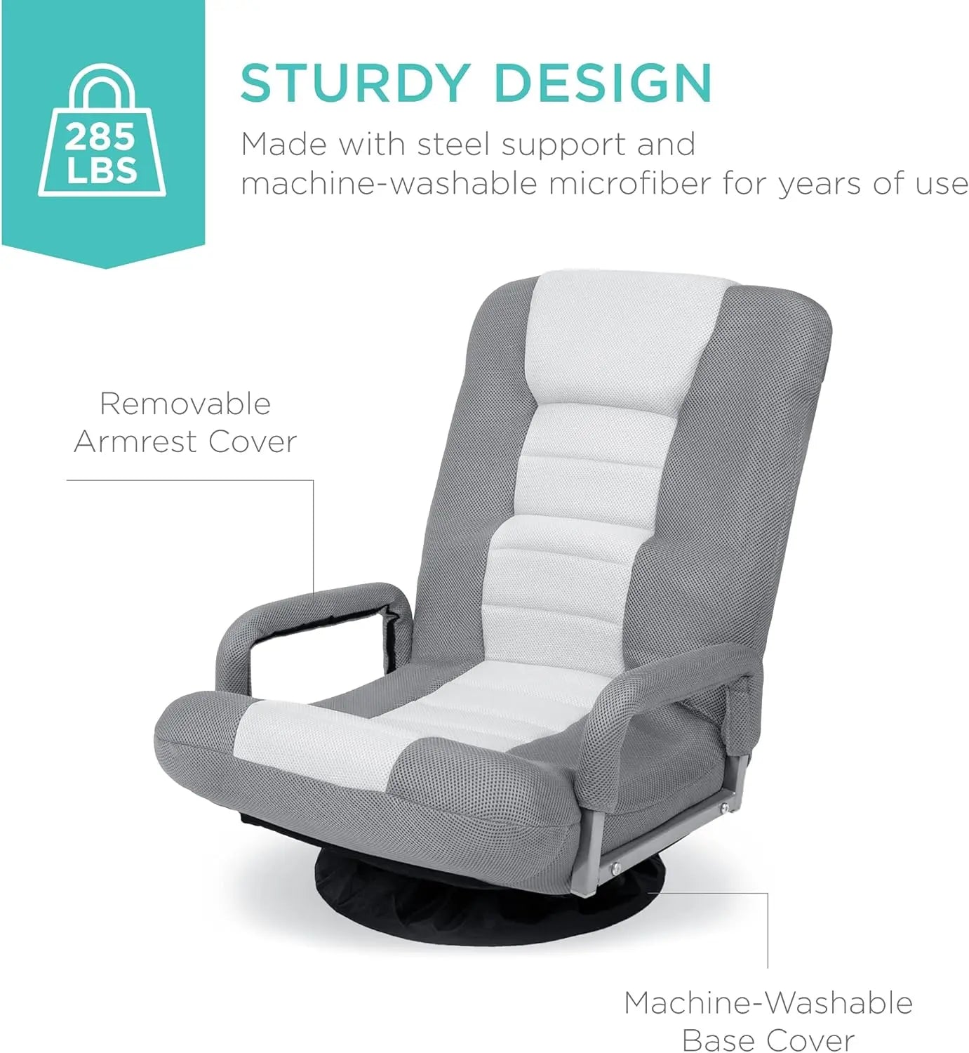 Best Choice Products Swivel Gaming Chair 360 Degree Multipurpose Floor Chair Rocker for TV, Reading, Playing Video Games w/Lumbar Support, Armrest Handles, Adjustable Backrest - Black/Red