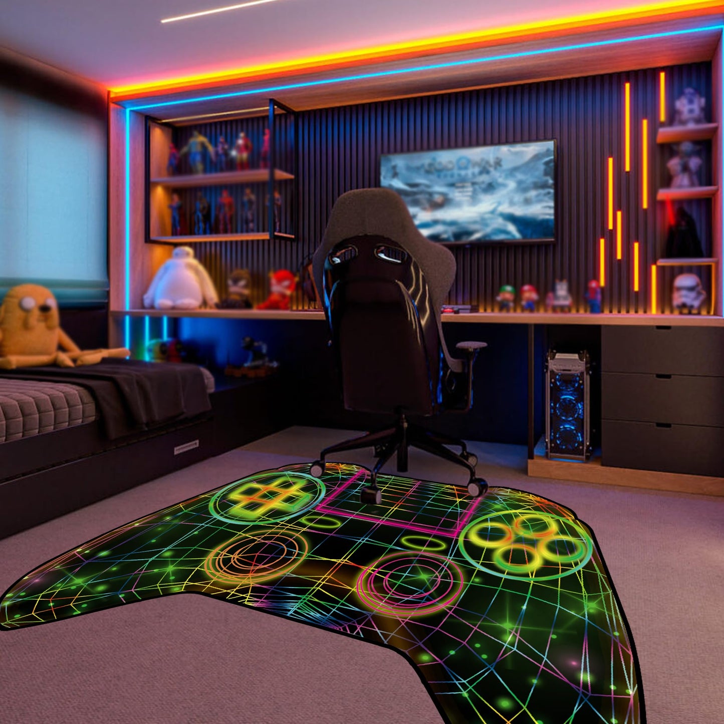 Gaming Rug Teen Boys Carpet Glow in The Blacklight Gamer Rug for Boys Room Playroom Non-Slip Area Rug Kids Boys Girls Game Room Casual Mat (60"x39")