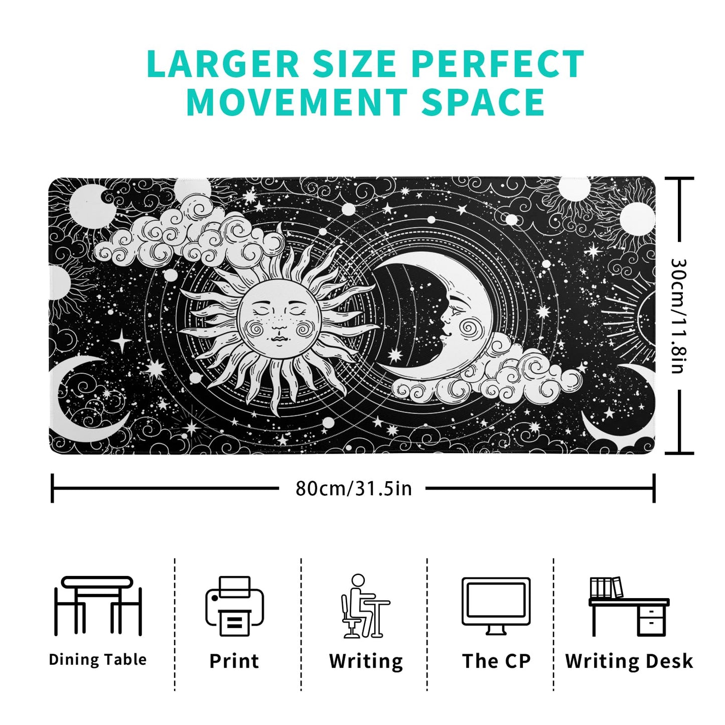 Japanese Gaming Mouse Pad Abstract Black Mouse Pad 31.5x11.8 Inch Black Sea Wave Texture Non-Slip Rubber Base Large Ocean Mousepad Stitched Edges Keyboard Mouse Mat Desk Pad for Office and Home