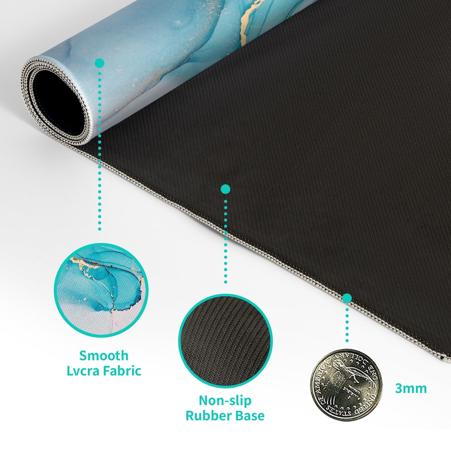 Japanese Gaming Mouse Pad Abstract Black Mouse Pad 31.5x11.8 Inch Black Sea Wave Texture Non-Slip Rubber Base Large Ocean Mousepad Stitched Edges Keyboard Mouse Mat Desk Pad for Office and Home