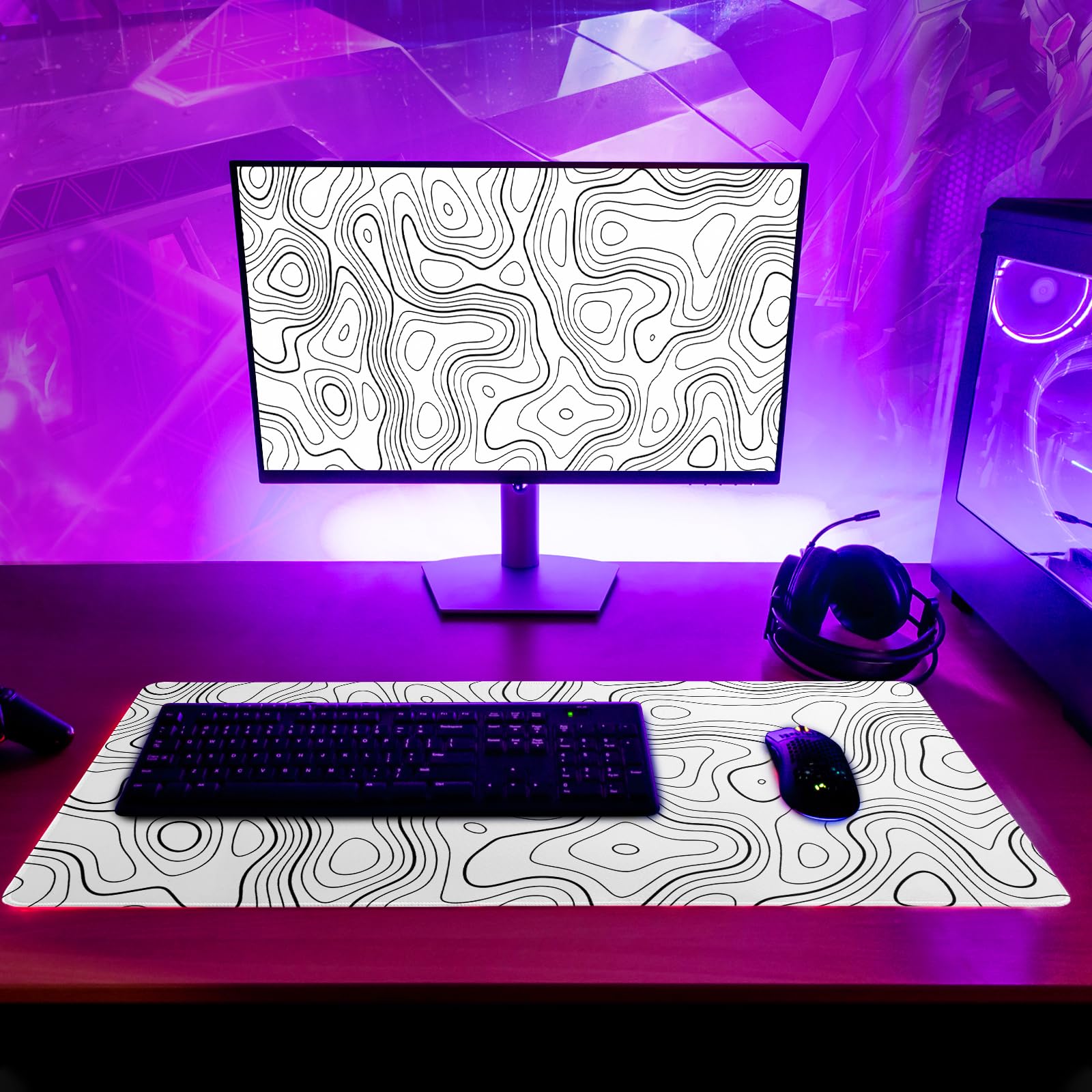 Mountain Gaming Mouse Pad 27.6x11.8 Inch Forest Large Mousepad Extended Grey Mousepad Gaming Non-Slip Rubber Base Stitched Edges Keyboard Mouse Mat Desk Pad for Office Home and Game