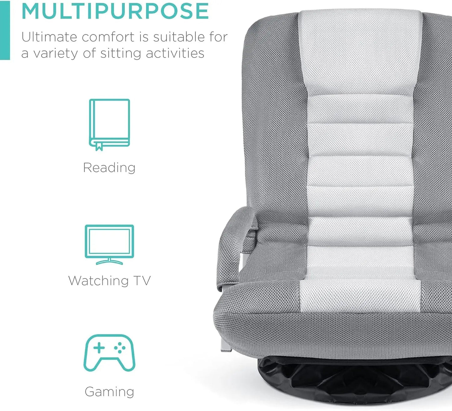 Best Choice Products Swivel Gaming Chair 360 Degree Multipurpose Floor Chair Rocker for TV, Reading, Playing Video Games w/Lumbar Support, Armrest Handles, Adjustable Backrest - Black/Red