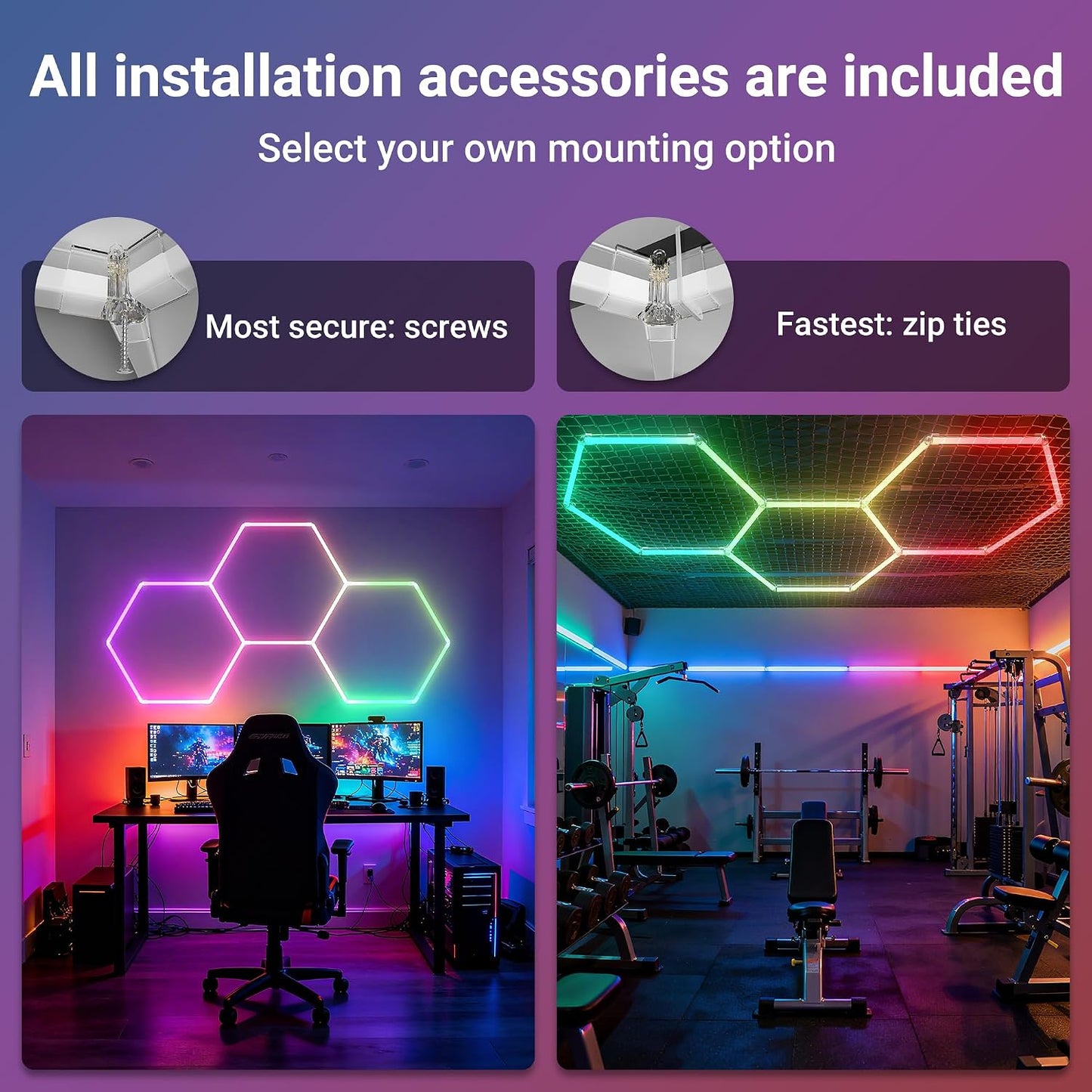 RGB Hexagon Lights with Music Sync Mode 358+ Color Changing LED Lights