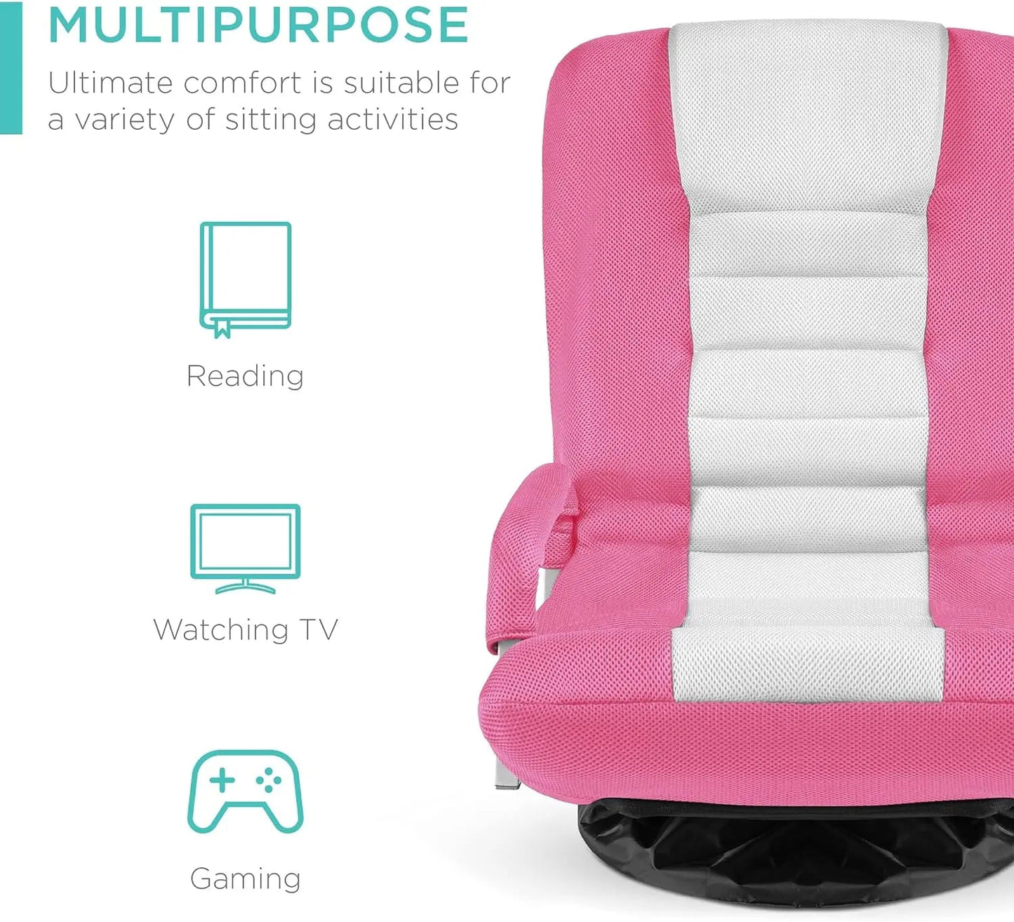 Best Choice Products Swivel Gaming Chair 360 Degree Multipurpose Floor Chair Rocker for TV, Reading, Playing Video Games w/Lumbar Support, Armrest Handles, Adjustable Backrest - Black/Red