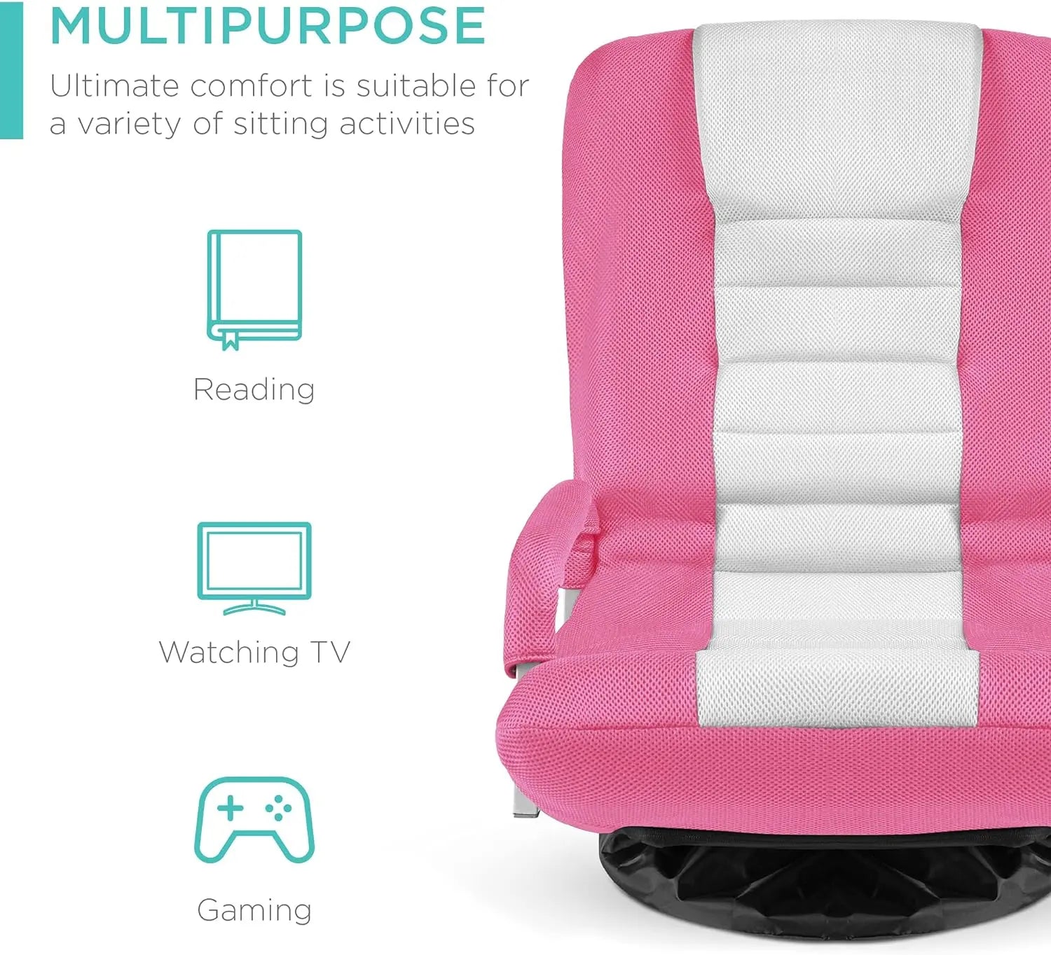 Best Choice Products Swivel Gaming Chair 360 Degree Multipurpose Floor Chair Rocker for TV, Reading, Playing Video Games w/Lumbar Support, Armrest Handles, Adjustable Backrest - Black/Red