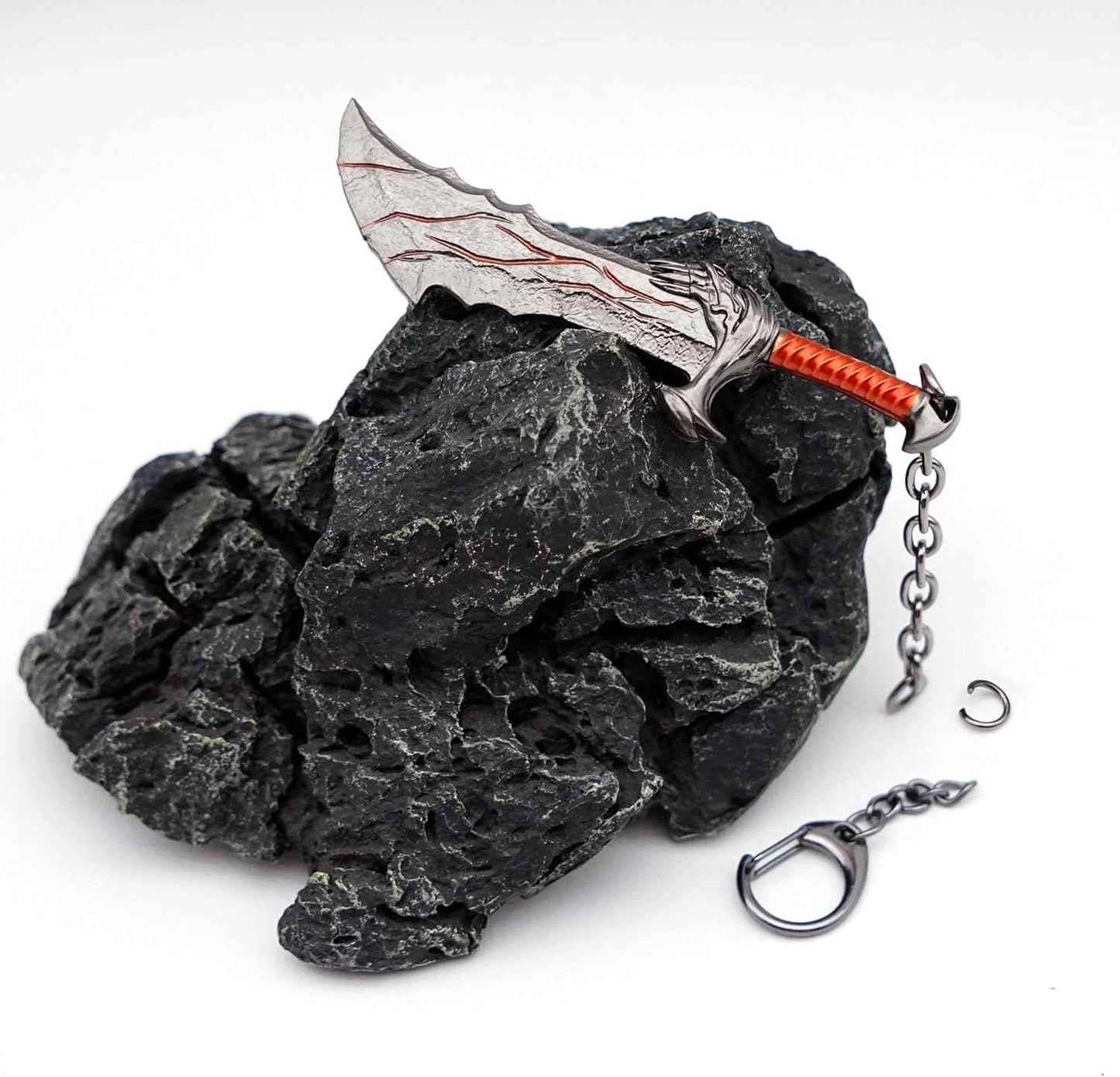 Mini Sword Key Chain Pendant For Men, 10cm Blades of Chaos Tiny Weapon Key Ring with Stand, Weapon Accessories Keychain