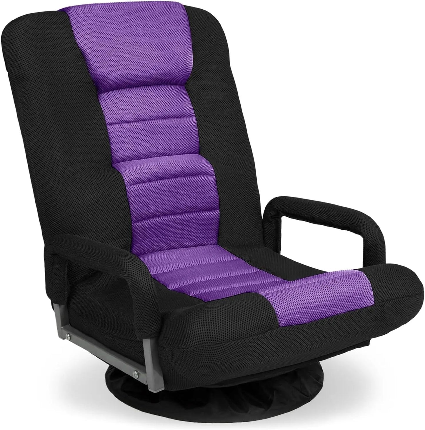 Best Choice Products Swivel Gaming Chair 360 Degree Multipurpose Floor Chair Rocker for TV, Reading, Playing Video Games w/Lumbar Support, Armrest Handles, Adjustable Backrest - Black/Red Black Purple