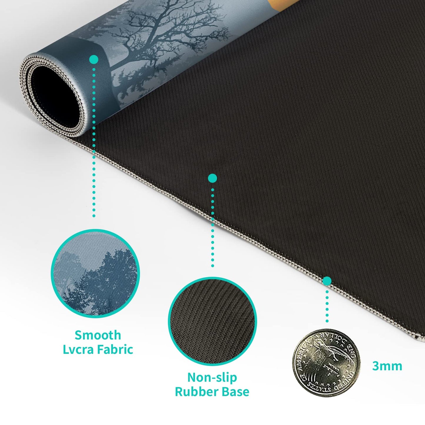 Japanese Gaming Mouse Pad Abstract Black Mouse Pad 31.5x11.8 Inch Black Sea Wave Texture Non-Slip Rubber Base Large Ocean Mousepad Stitched Edges Keyboard Mouse Mat Desk Pad for Office and Home