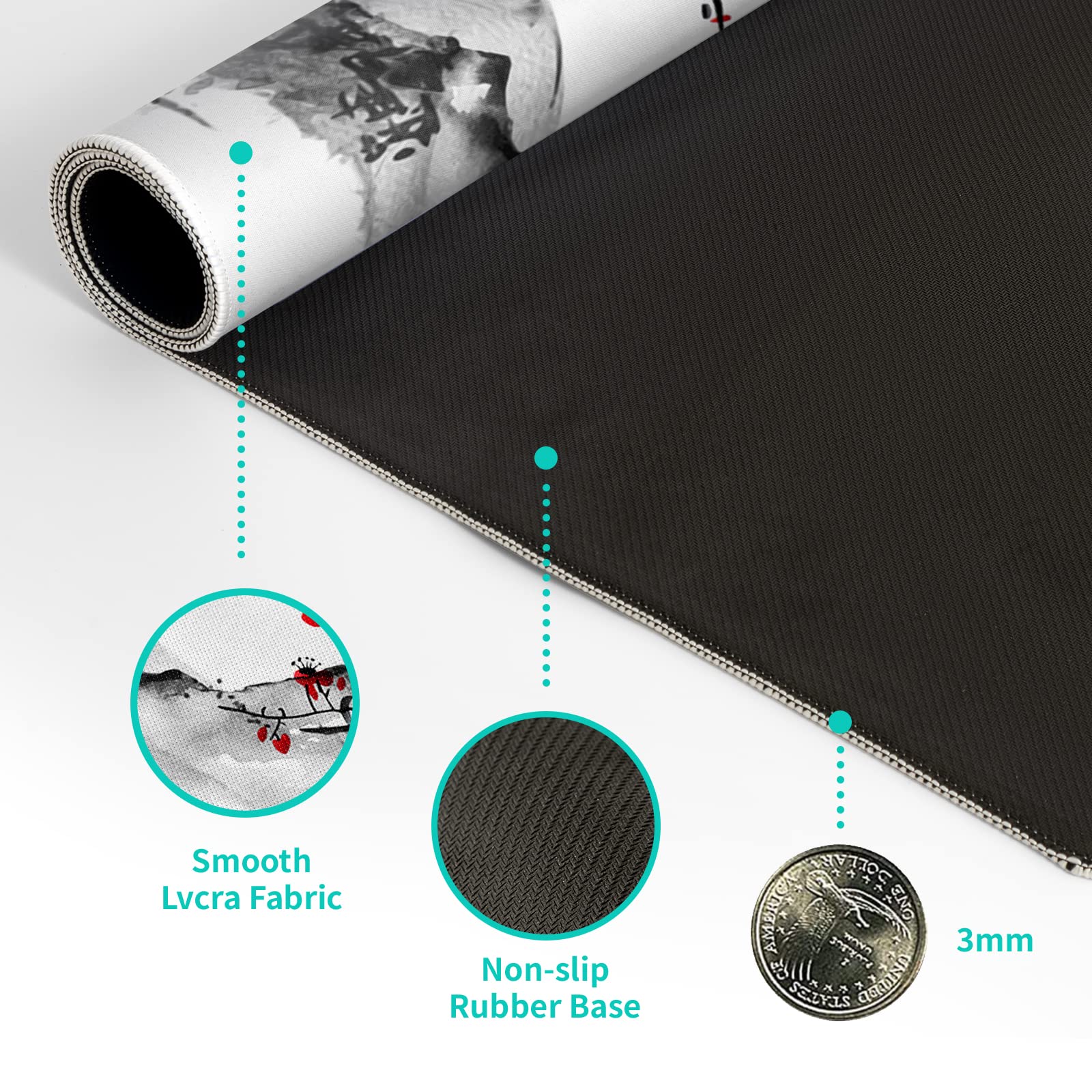 Mountain Gaming Mouse Pad 27.6x11.8 Inch Forest Large Mousepad Extended Grey Mousepad Gaming Non-Slip Rubber Base Stitched Edges Keyboard Mouse Mat Desk Pad for Office Home and Game