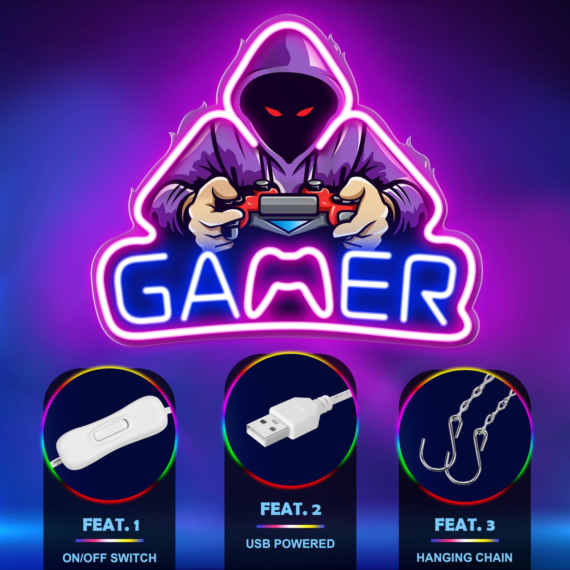 Gaming Neon Sign - LED Neon Light for Game Room Decoration | Teen Gamer Gift Home Decor