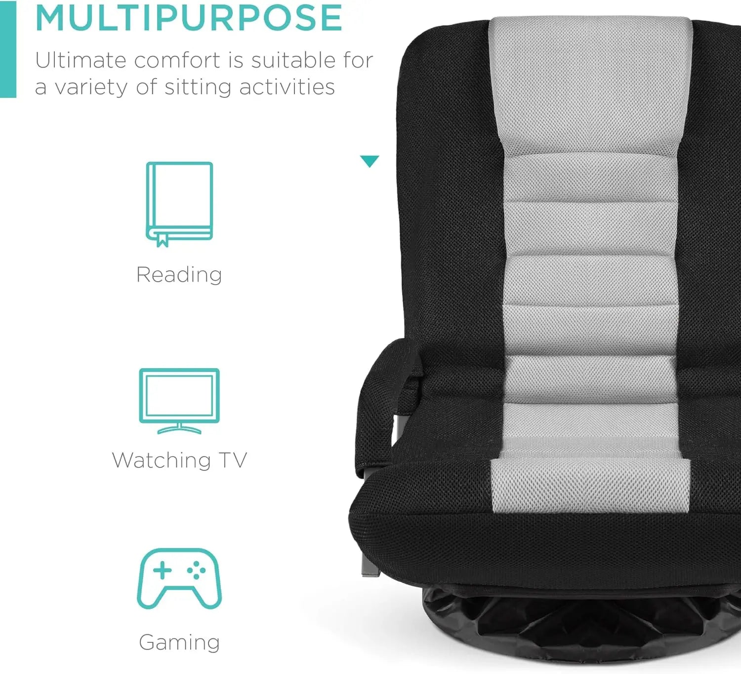 Best Choice Products Swivel Gaming Chair 360 Degree Multipurpose Floor Chair Rocker for TV, Reading, Playing Video Games w/Lumbar Support, Armrest Handles, Adjustable Backrest - Black/Red