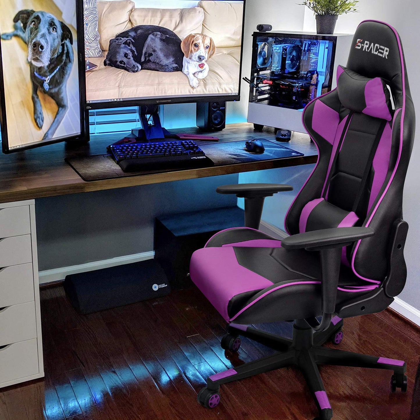Homall Gaming Chair, Office Chair High Back Computer Chair Leather Desk Chair Racing Executive Ergonomic Adjustable Swivel Task Chair with Headrest and Lumbar Support (White) - Gapo Goods -