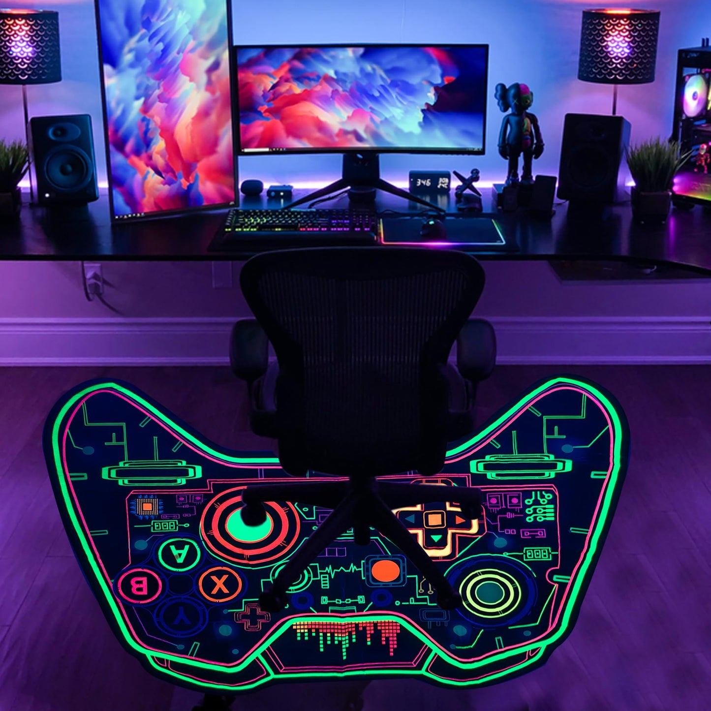 Gaming Rug Teen Boys Carpet Glow in The Blacklight Gamer Rug for Boys Room Playroom Non-Slip Area Rug Kids Boys Girls Game Room Casual Mat (60"x39")