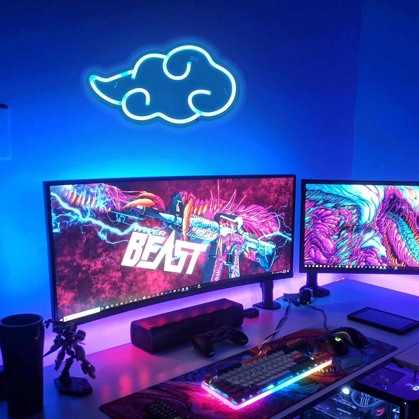 Dleouly Anime Neon Sign, LED Red Cloud Neon Signs for Wall Decor, Dimmable Gaming Neon Sign Wall Signs USB Night Neon Light for Bedroom Game Room Man Cave Party, Gifts for Your Son, Boyfriend(12x7in)