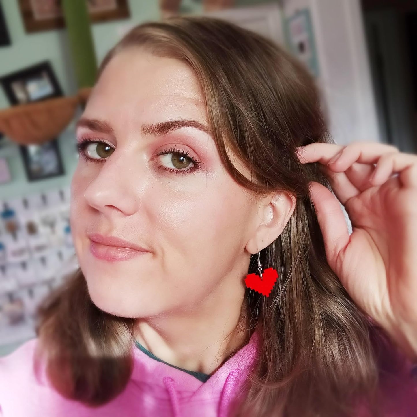 Handmade Hypoallergenic Red 8 Bit Gamer Pixel Heart Earrings, Nickel Free Heart Container Zelda Undertale Minecraft Costume Cosplay Jewelry