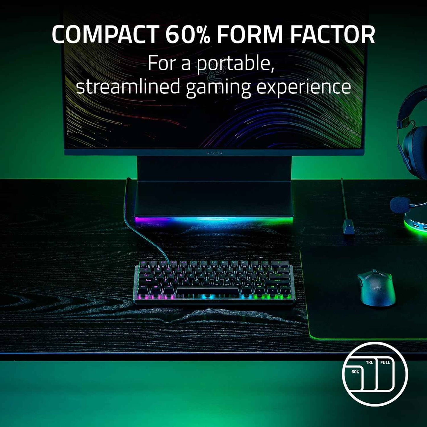 Razer Huntsman V3 Pro Mini 60% Esports Gaming Keyboard: Analog Optical Switches - Razer Snap Tap - Rapid Trigger - Adjustable Actuation - Dual-Purpose Mod Keys - Doubleshot PBT Keycaps - Black