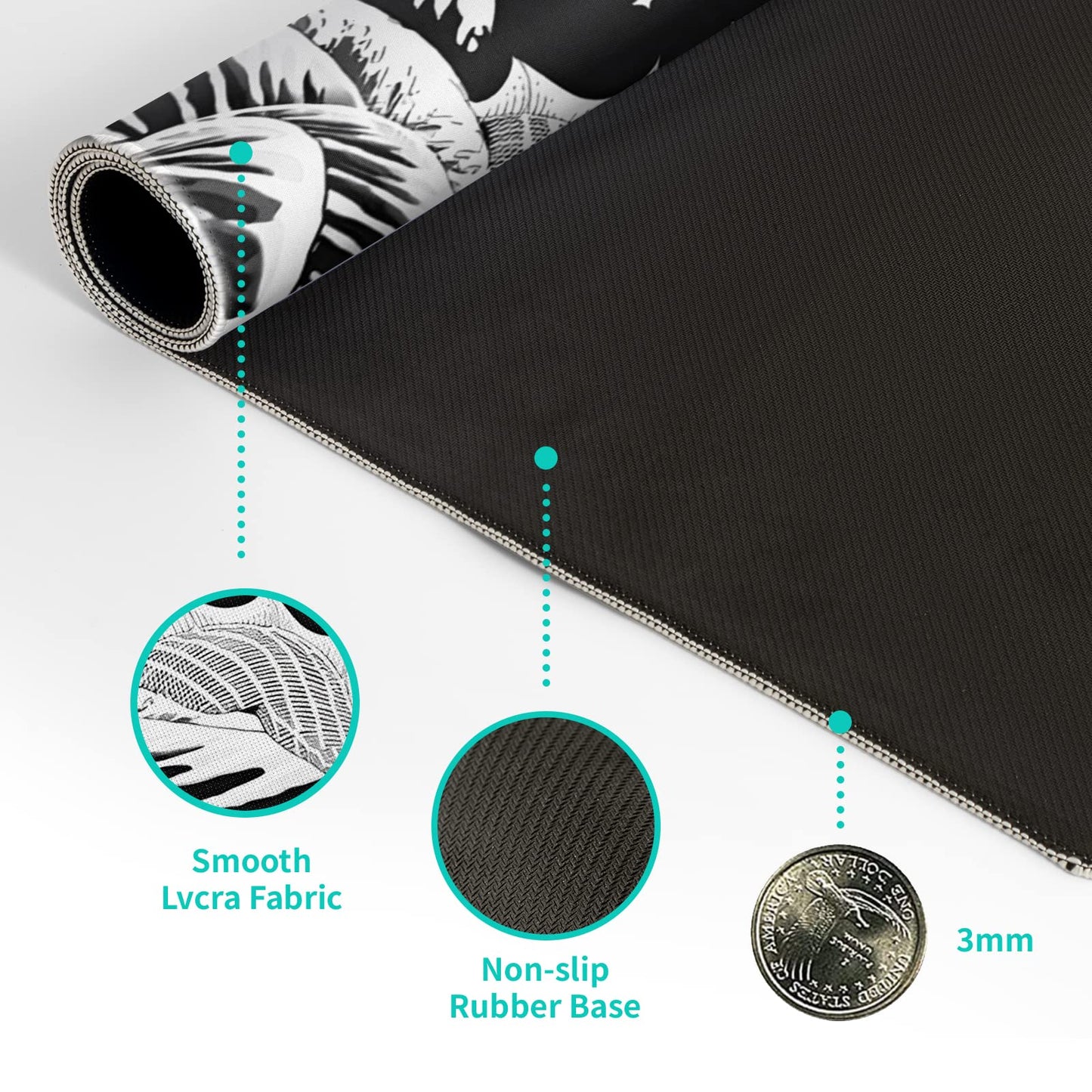 Japanese Gaming Mouse Pad Abstract Black Mouse Pad 31.5x11.8 Inch Black Sea Wave Texture Non-Slip Rubber Base Large Ocean Mousepad Stitched Edges Keyboard Mouse Mat Desk Pad for Office and Home