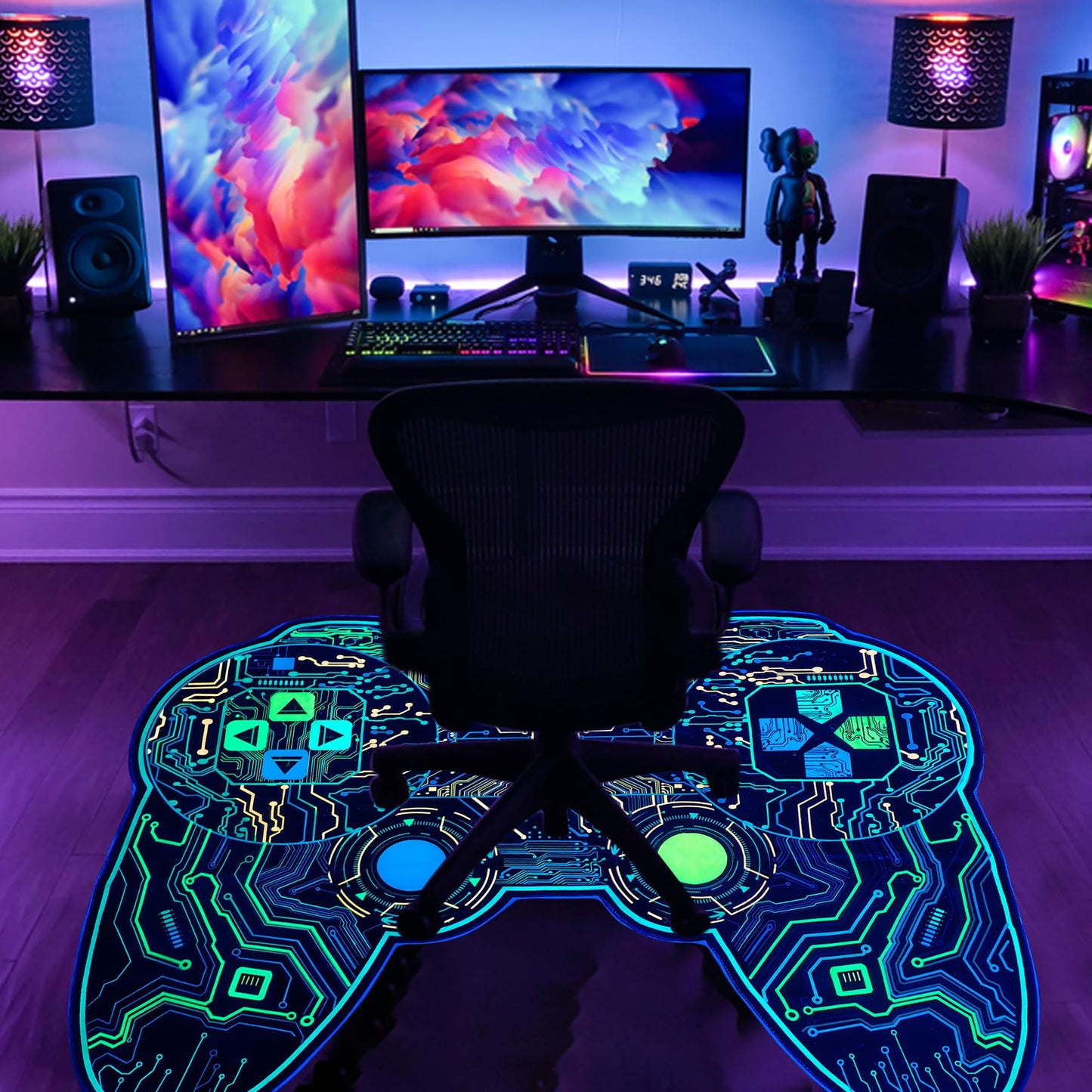 Gaming Rug Teen Boys Carpet Glow in The Blacklight Gamer Rug for Boys Room Playroom Non-Slip Area Rug Kids Boys Girls Game Room Casual Mat (60"x39")