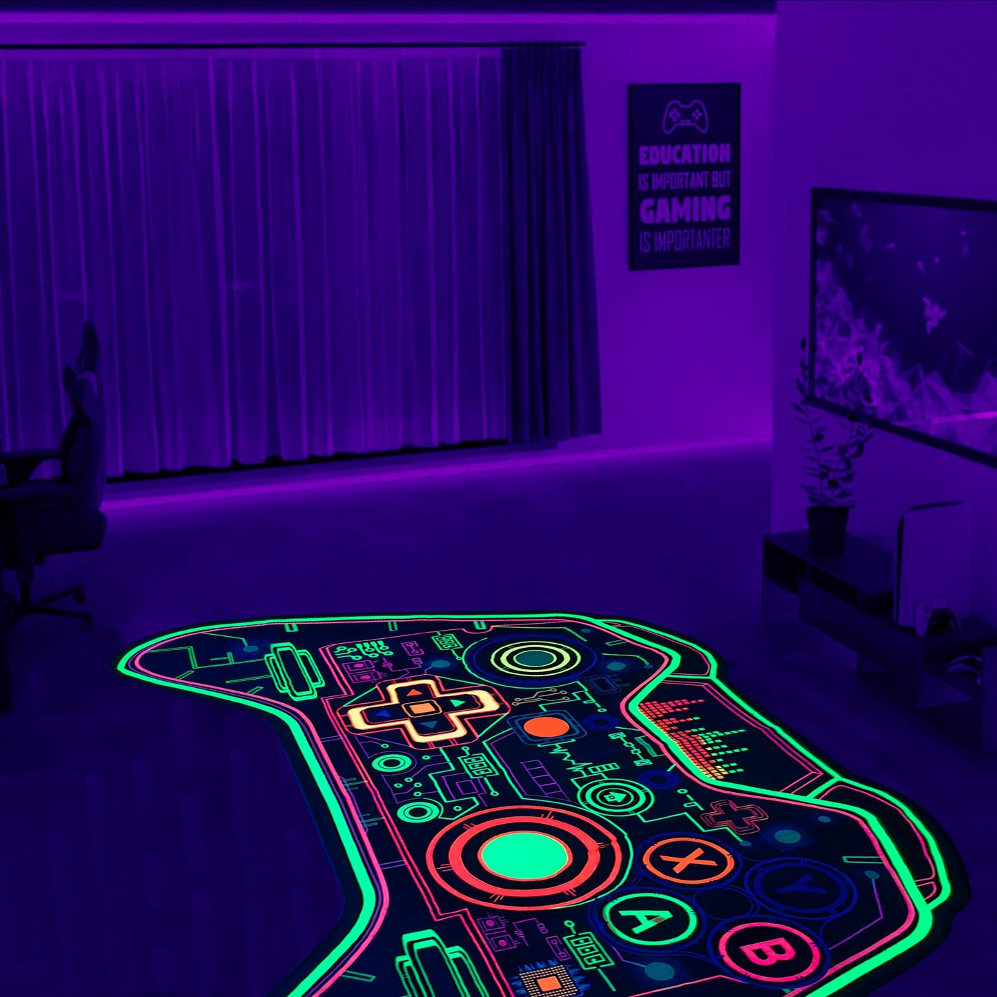 Gaming Rug Teen Boys Carpet Glow in The Blacklight Gamer Rug for Boys Room Playroom Non-Slip Area Rug Kids Boys Girls Game Room Casual Mat (60"x39")