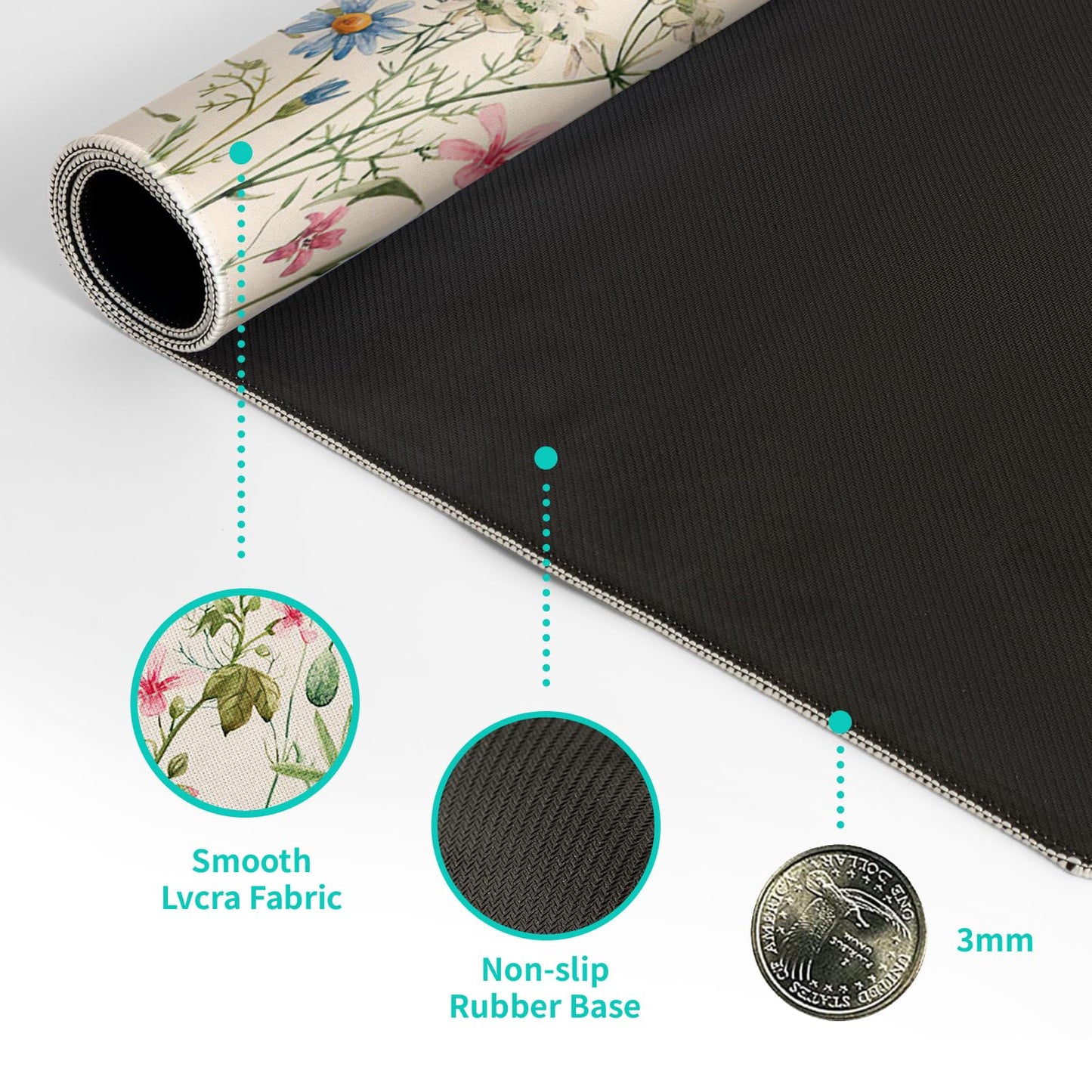 Japanese Gaming Mouse Pad Abstract Black Mouse Pad 31.5x11.8 Inch Black Sea Wave Texture Non-Slip Rubber Base Large Ocean Mousepad Stitched Edges Keyboard Mouse Mat Desk Pad for Office and Home