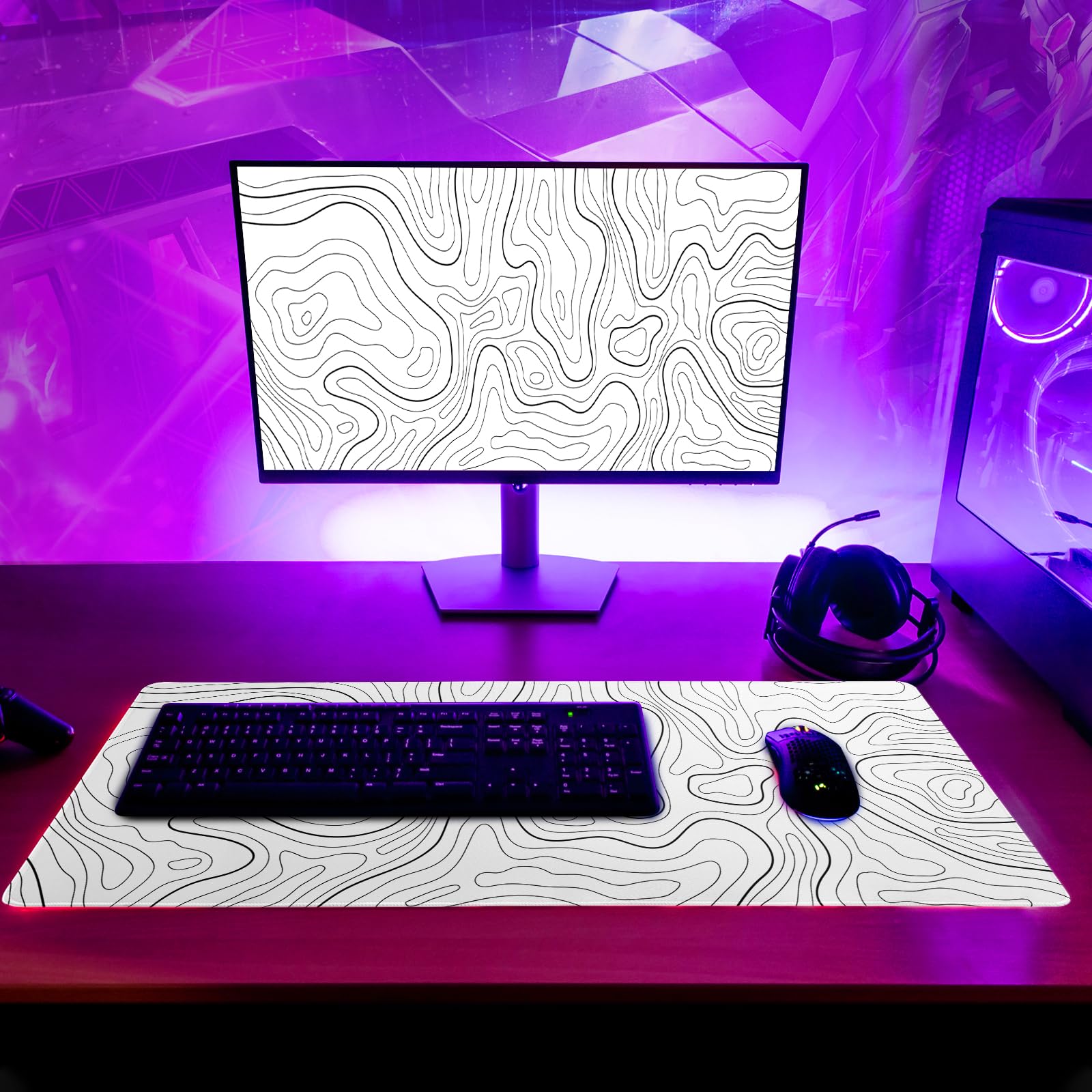 Gaming Mouse Pad – Large Non Slip Mouse Mat with Sea Wave Design, 31.5x11.8 Inch Mousepad