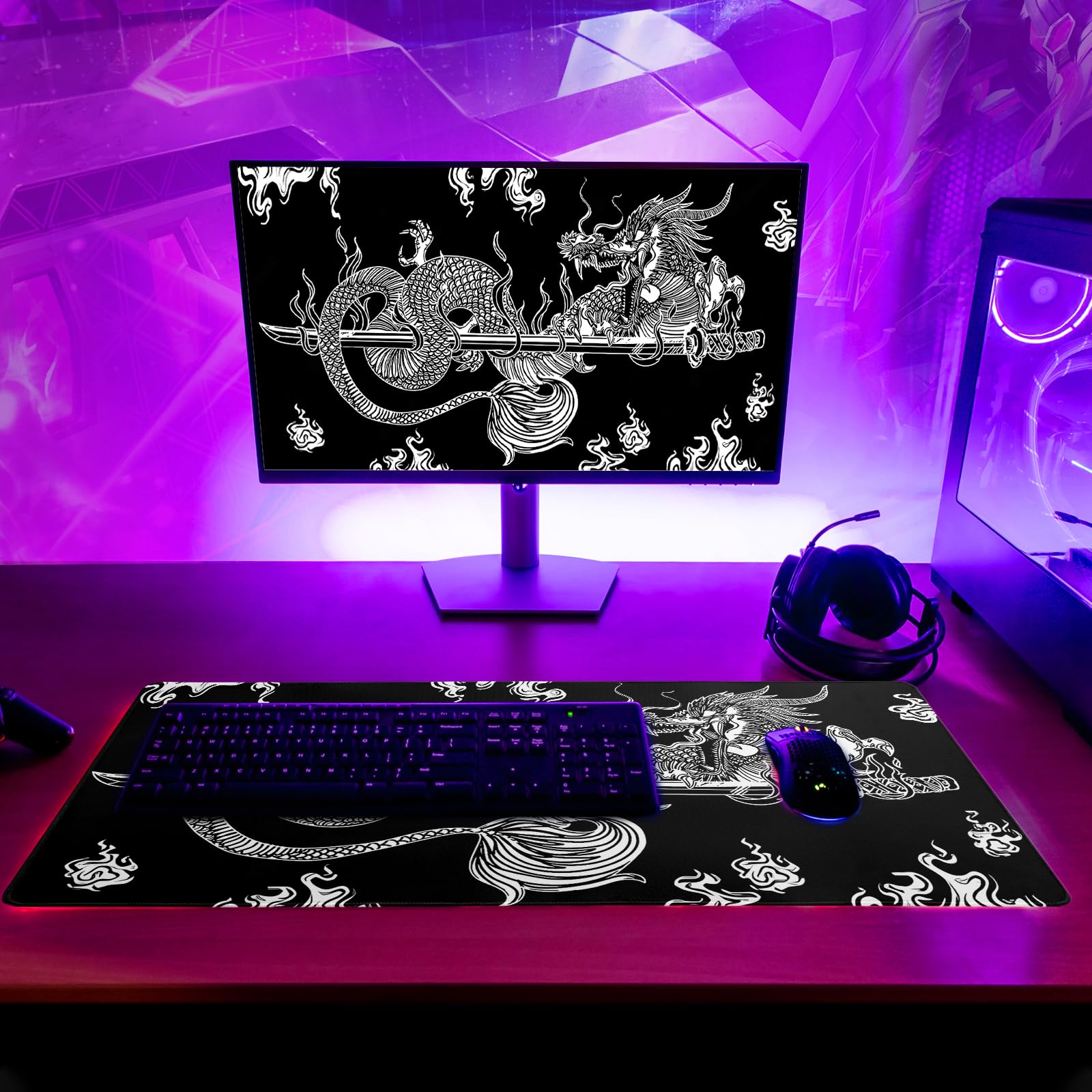 Mountain Gaming Mouse Pad 27.6x11.8 Inch Forest Large Mousepad Extended Grey Mousepad Gaming Non-Slip Rubber Base Stitched Edges Keyboard Mouse Mat Desk Pad for Office Home and Game