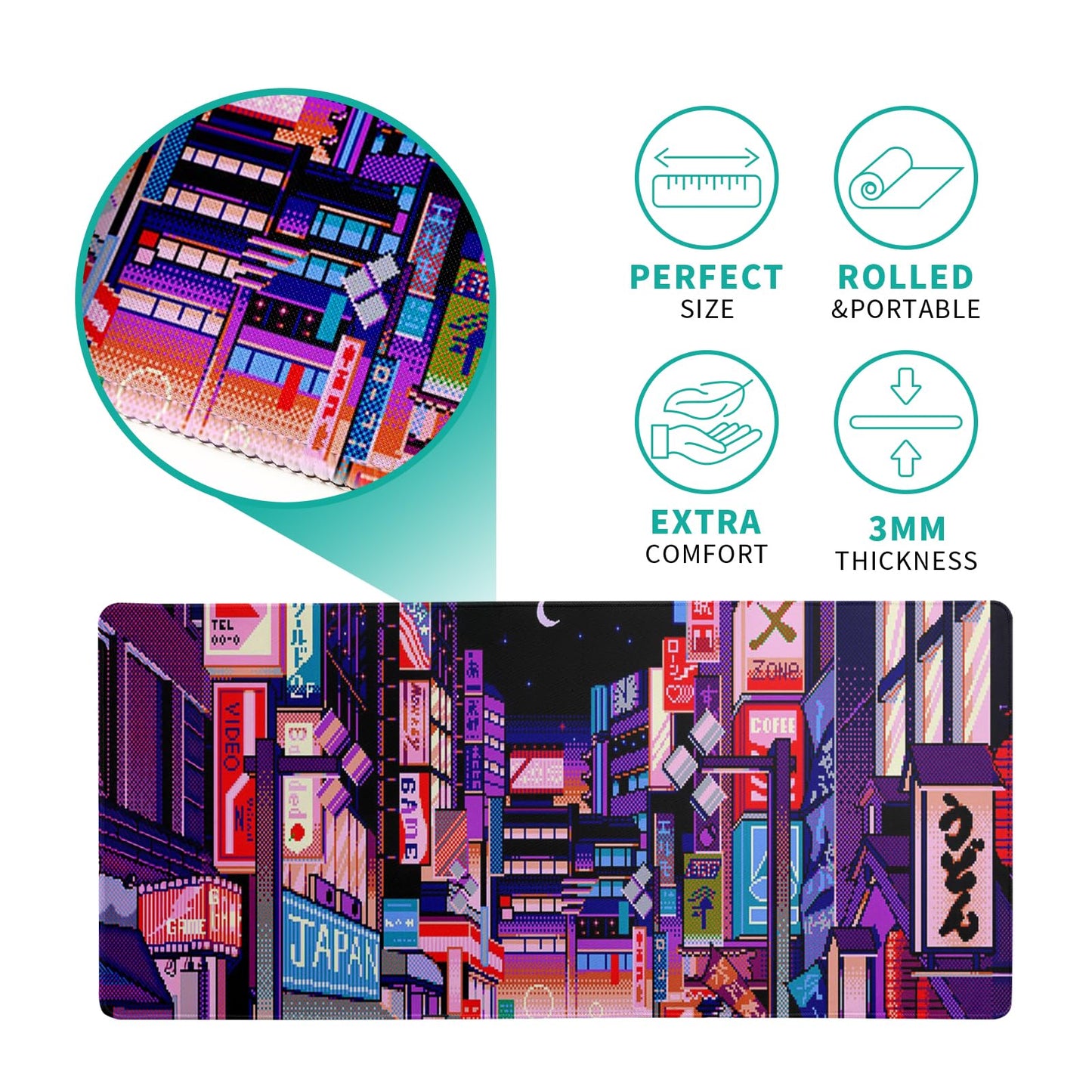 Japanese Gaming Mouse Pad Abstract Black Mouse Pad 31.5x11.8 Inch Black Sea Wave Texture Non-Slip Rubber Base Large Ocean Mousepad Stitched Edges Keyboard Mouse Mat Desk Pad for Office and Home