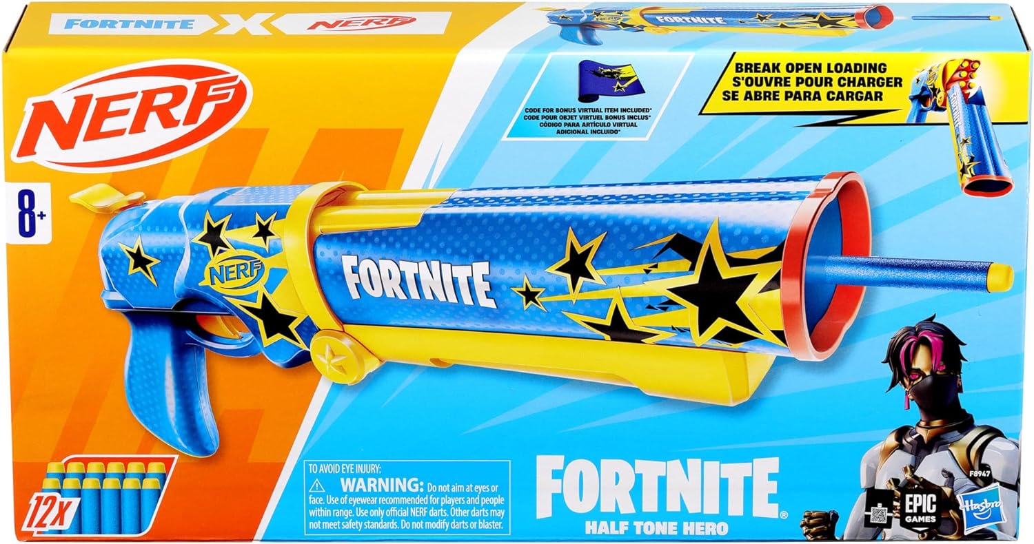 Nerf Fortnite Blaster β Half Tone Hero Wrap | Break Open Barrel, 12 Elite Darts Toy