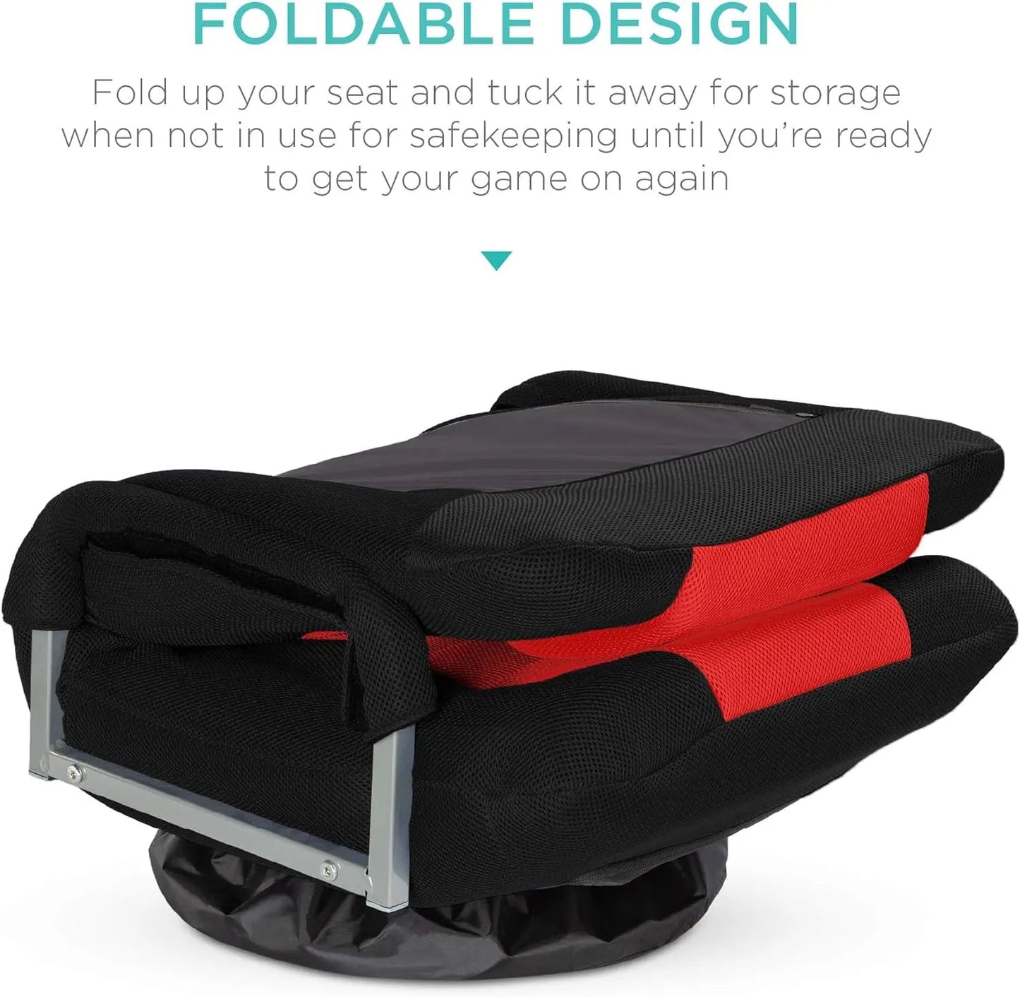 Best Choice Products Swivel Gaming Chair 360 Degree Multipurpose Floor Chair Rocker for TV, Reading, Playing Video Games w/Lumbar Support, Armrest Handles, Adjustable Backrest - Black/Red