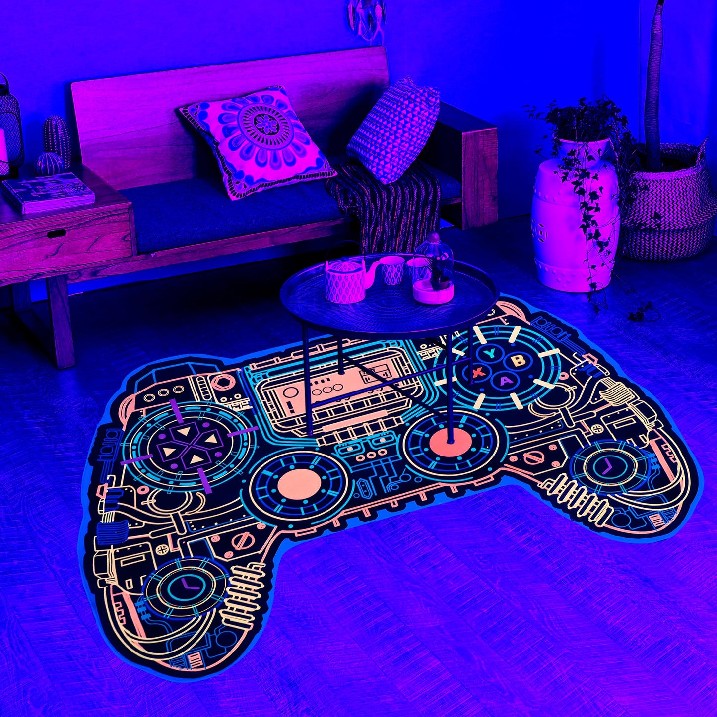 Gaming Rug Teen Boys Carpet Glow in The Blacklight Gamer Rug for Boys Room Playroom Non-Slip Area Rug Kids Boys Girls Game Room Casual Mat (60"x39")