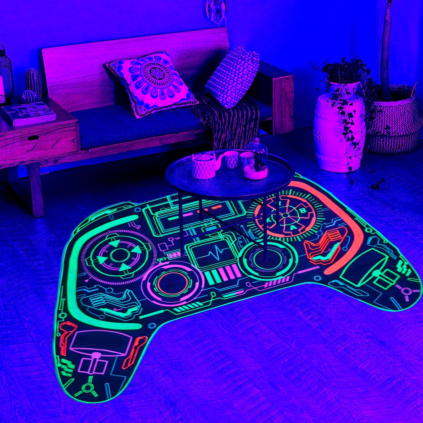 Gaming Rug Teen Boys Carpet Glow in The Blacklight Gamer Rug for Boys Room Playroom Non-Slip Area Rug Kids Boys Girls Game Room Casual Mat (60"x39")