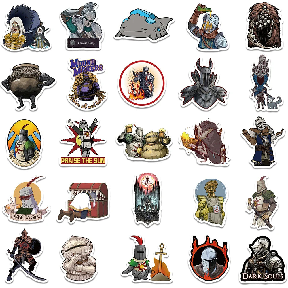 50PCS Dark Souls Themed Sticker Set – Waterproof Vinyl Decals for Laptops, Water Bottles, Consoles & More