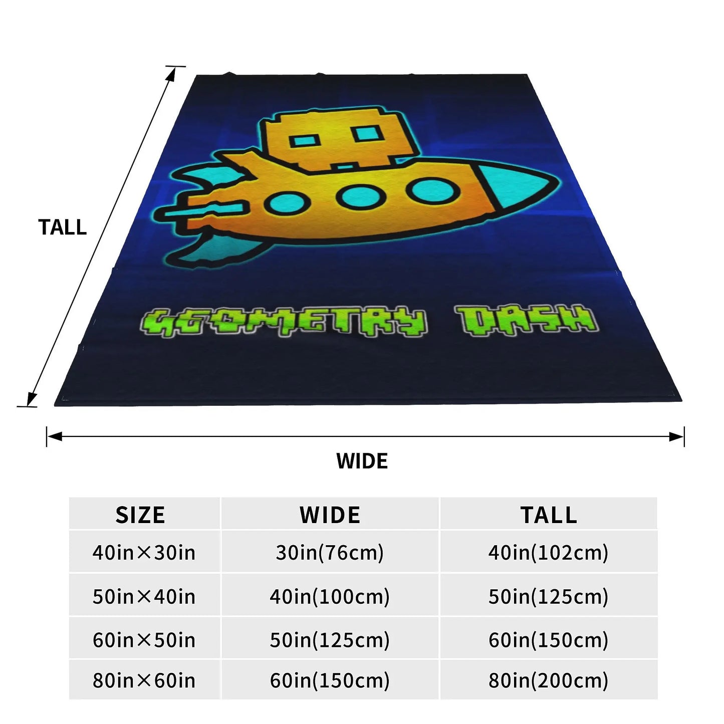 Geometry Dash Cube Game Blanket Flannel Cozy Ultra-Soft Throw Blankets for Bedroom Rug Piece